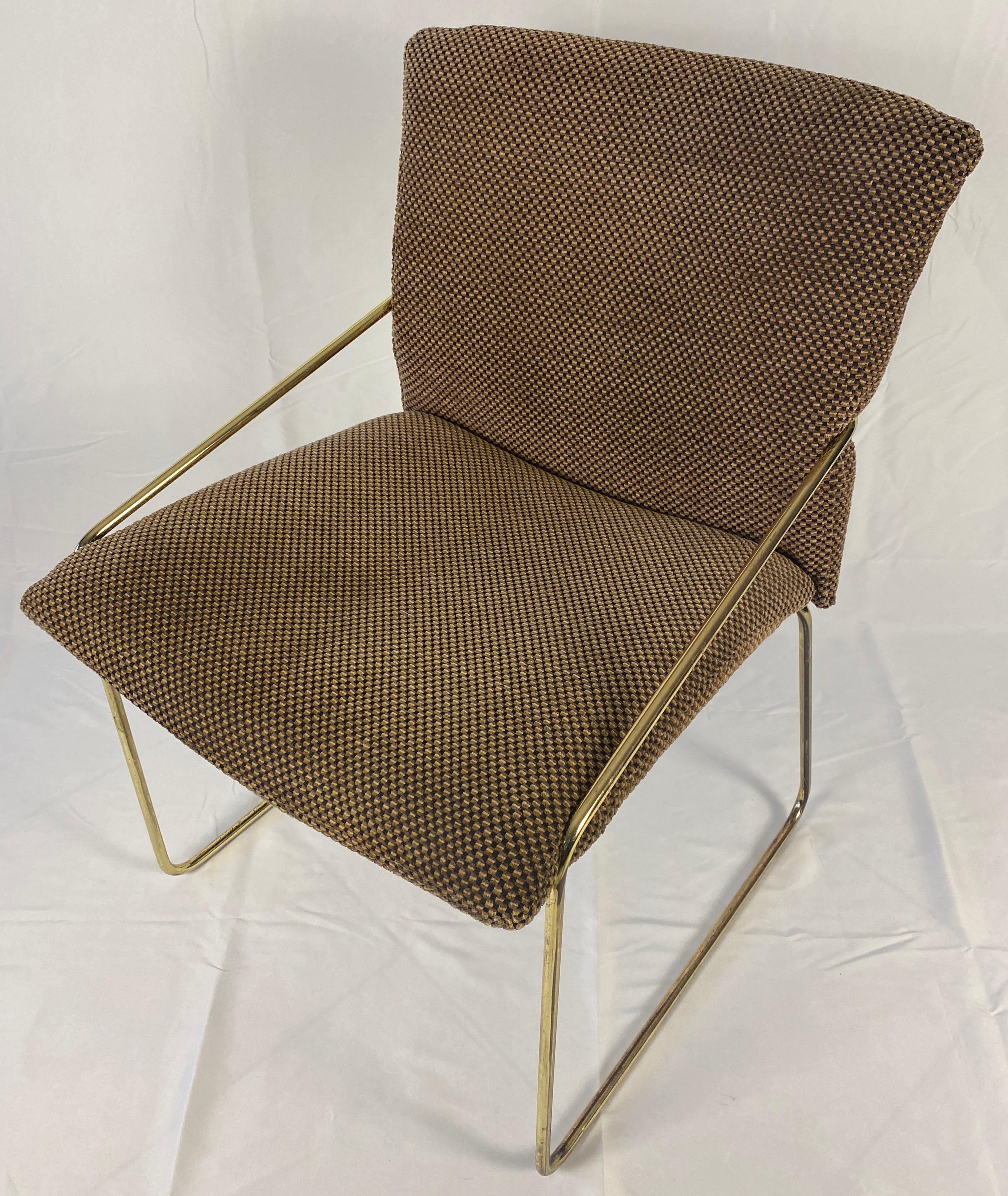 Set of 4 Brass and Upholstered Side Chairs in the Style of Milo Baughman In Good Condition In Miami, FL