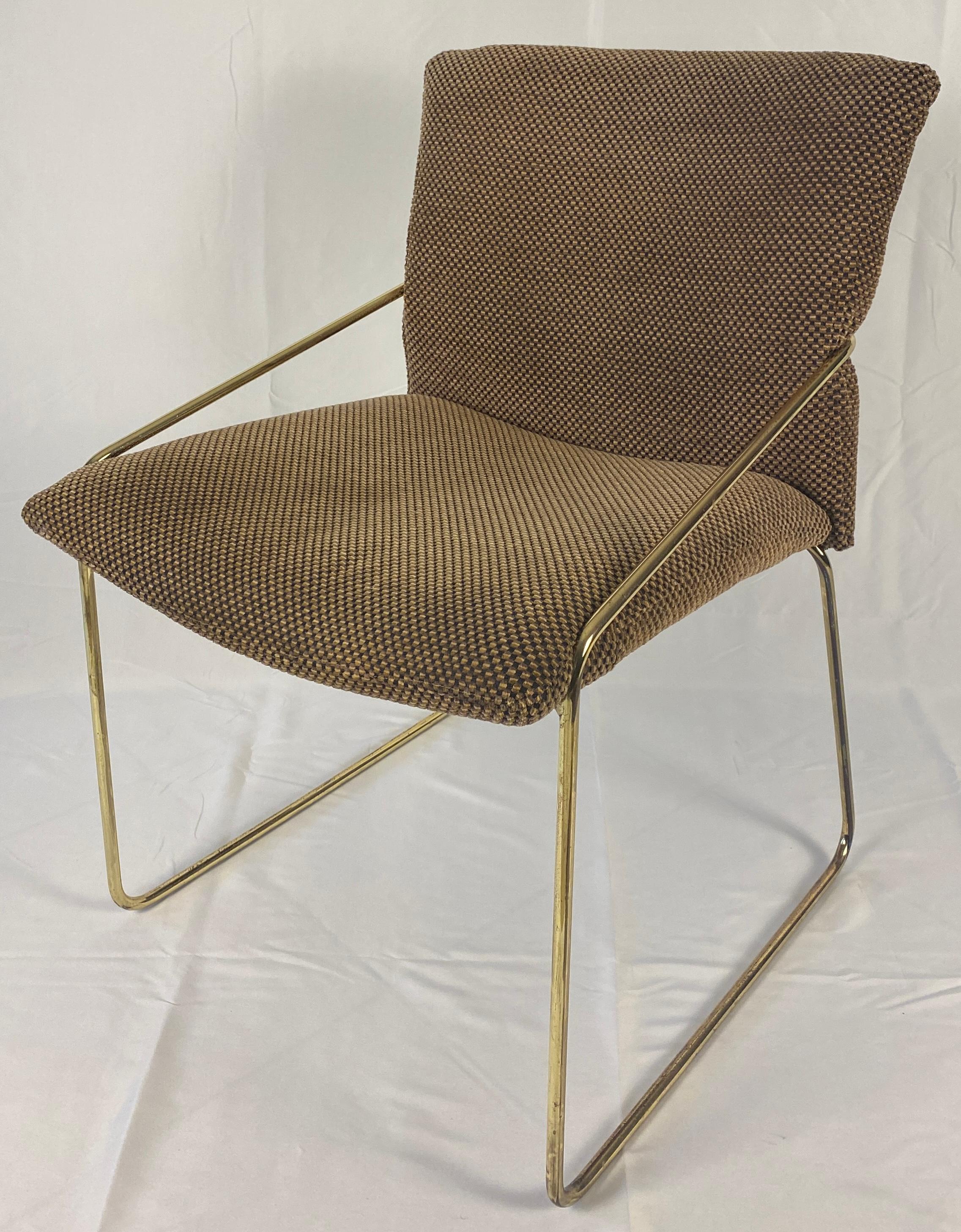 20th Century Set of 4 Brass and Upholstered Side Chairs in the Style of Milo Baughman