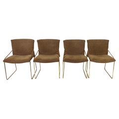 Set of 4 Brass and Upholstered Side Chairs in the Style of Milo Baughman