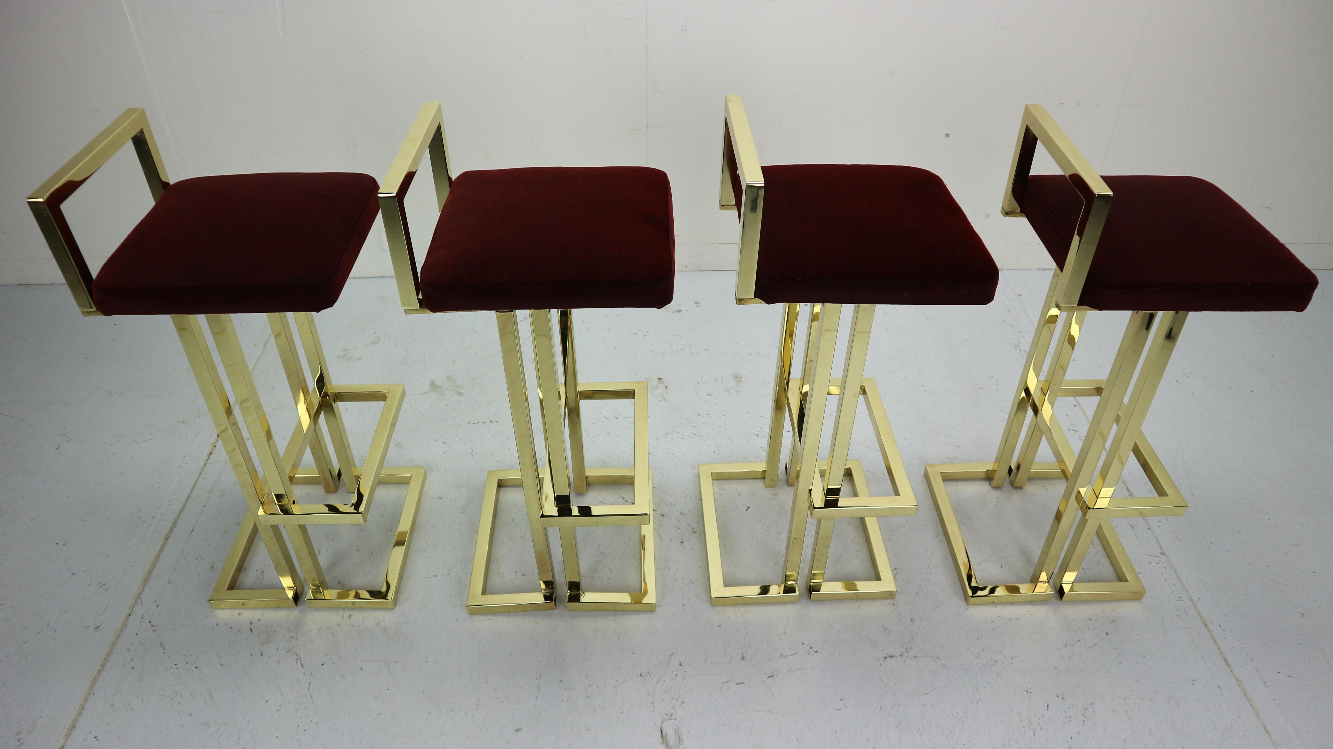 Set Of 4 Brass Bar Stools By Maison Jansen, France, 1970s 4