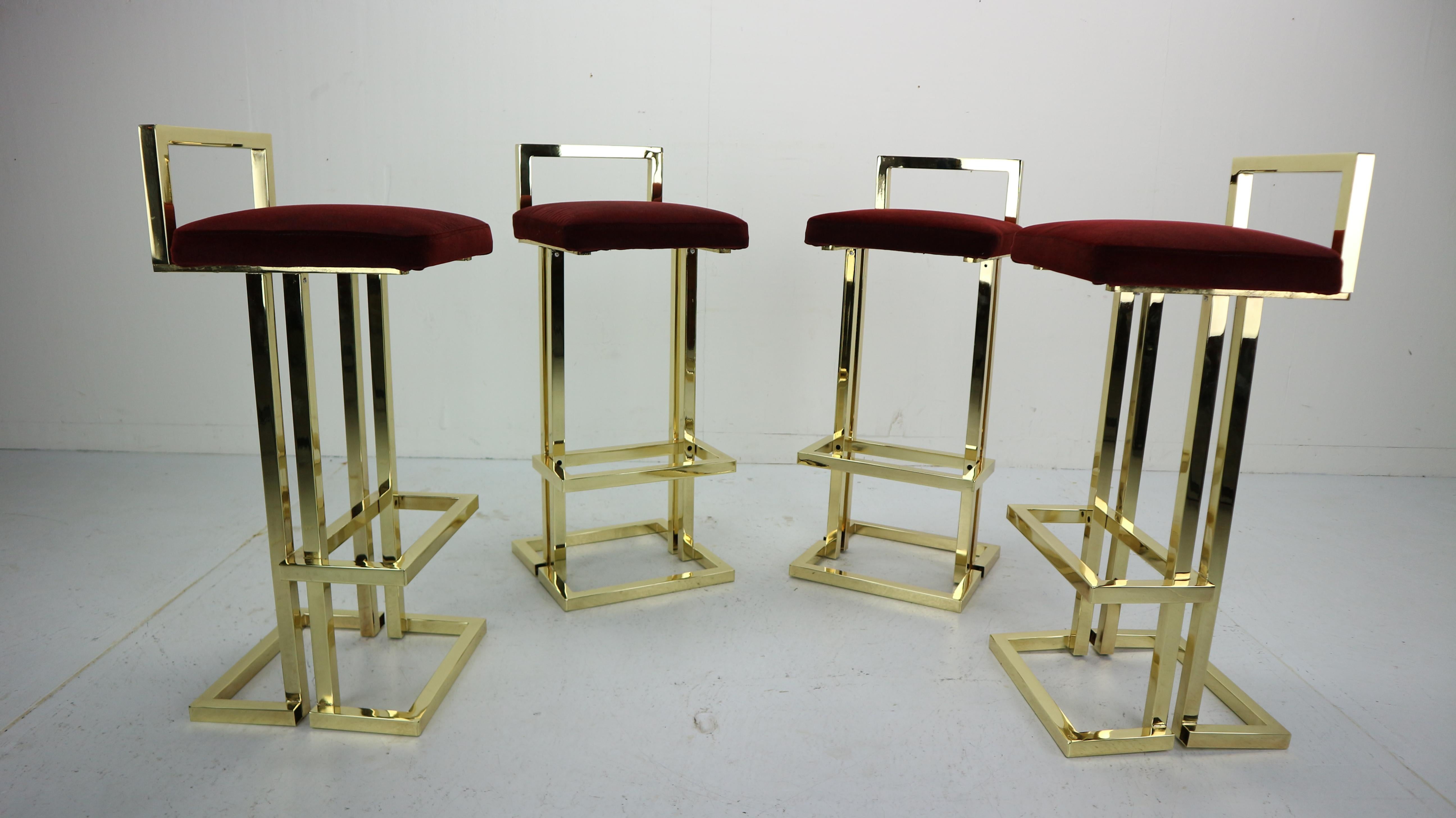 Set Of 4 Brass Bar Stools By Maison Jansen, France, 1970s 5