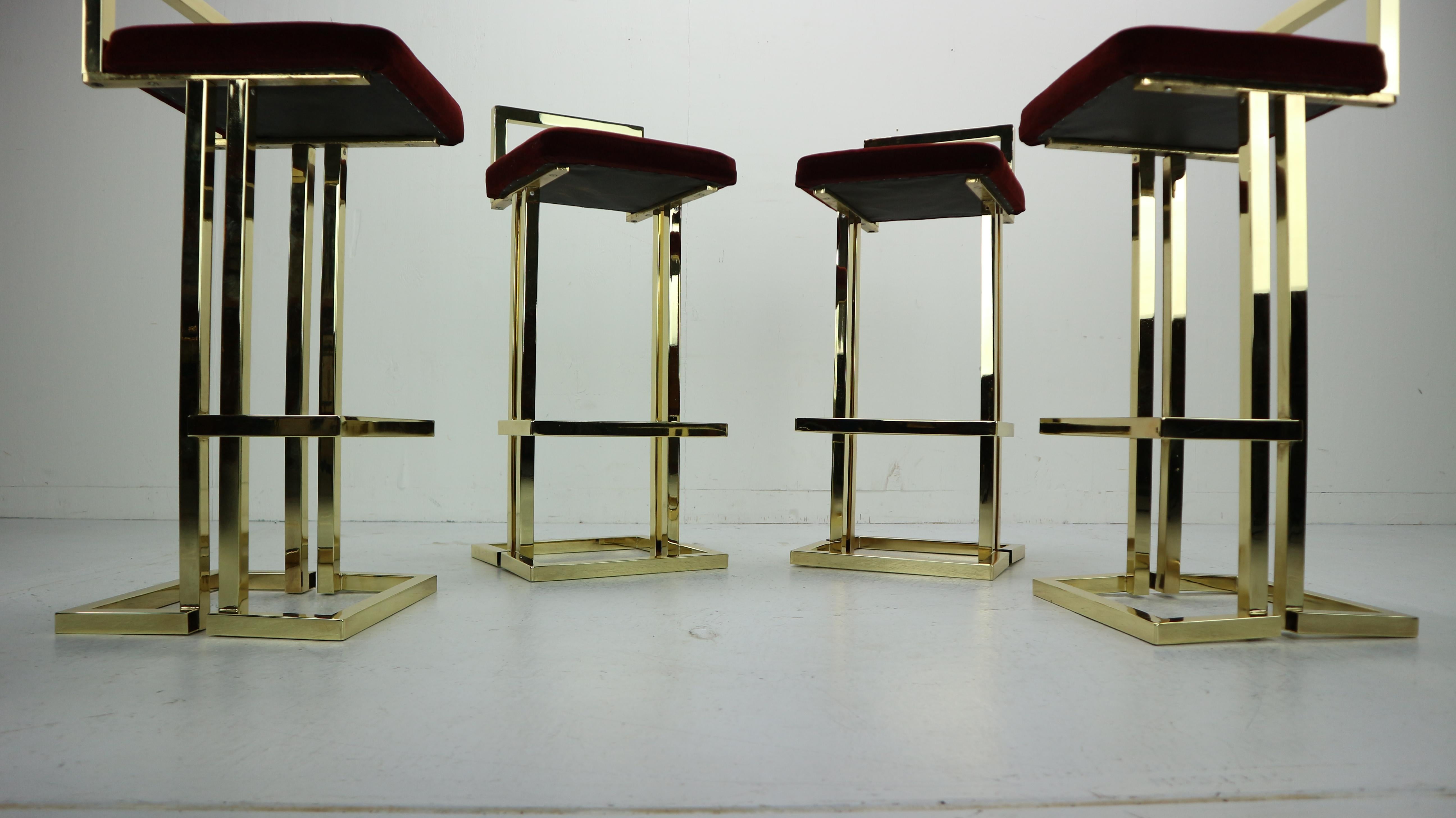 Set Of 4 Brass Bar Stools By Maison Jansen, France, 1970s 6