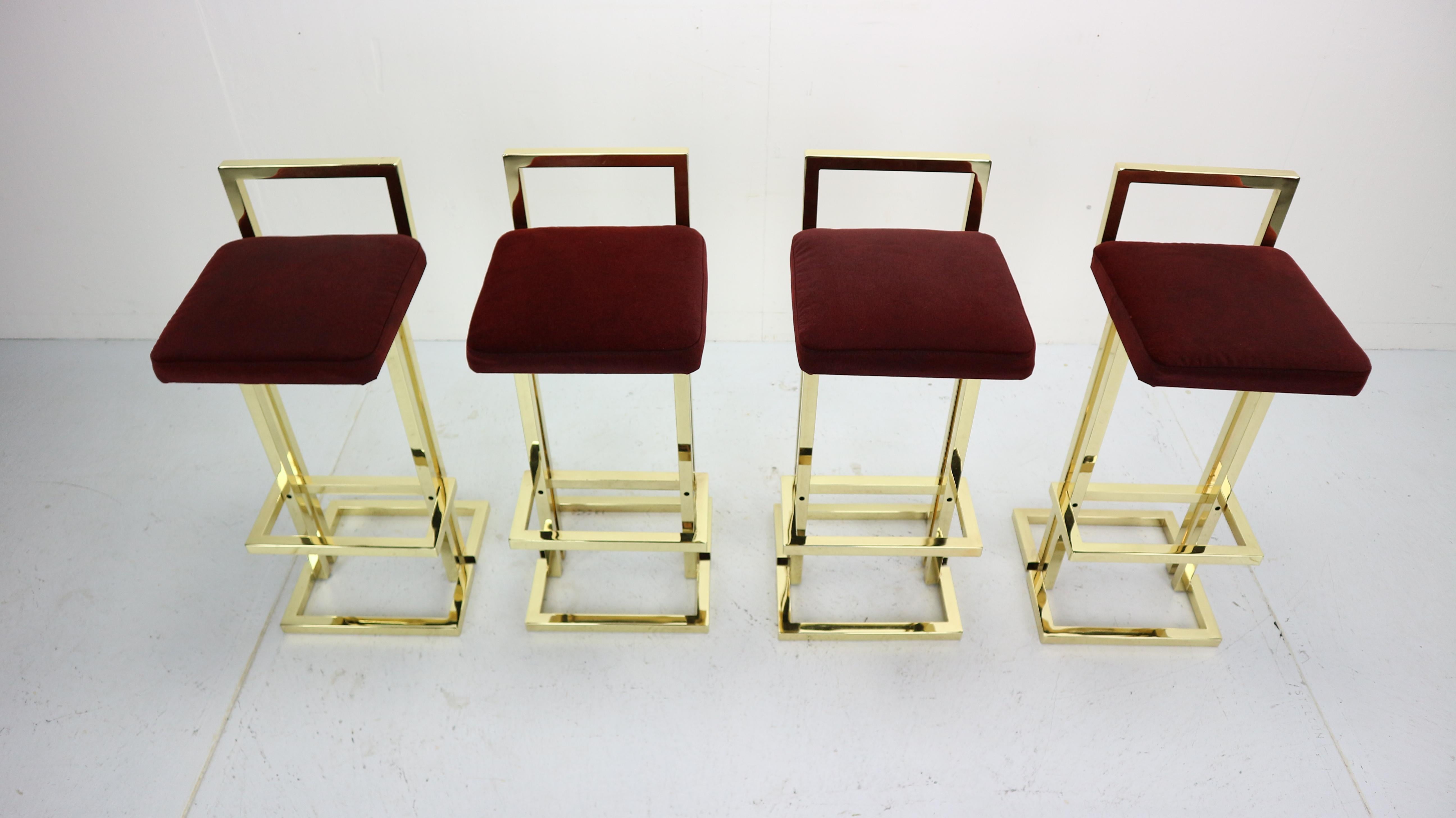 Set Of 4 Brass Bar Stools By Maison Jansen, France, 1970s In Good Condition In The Hague, NL