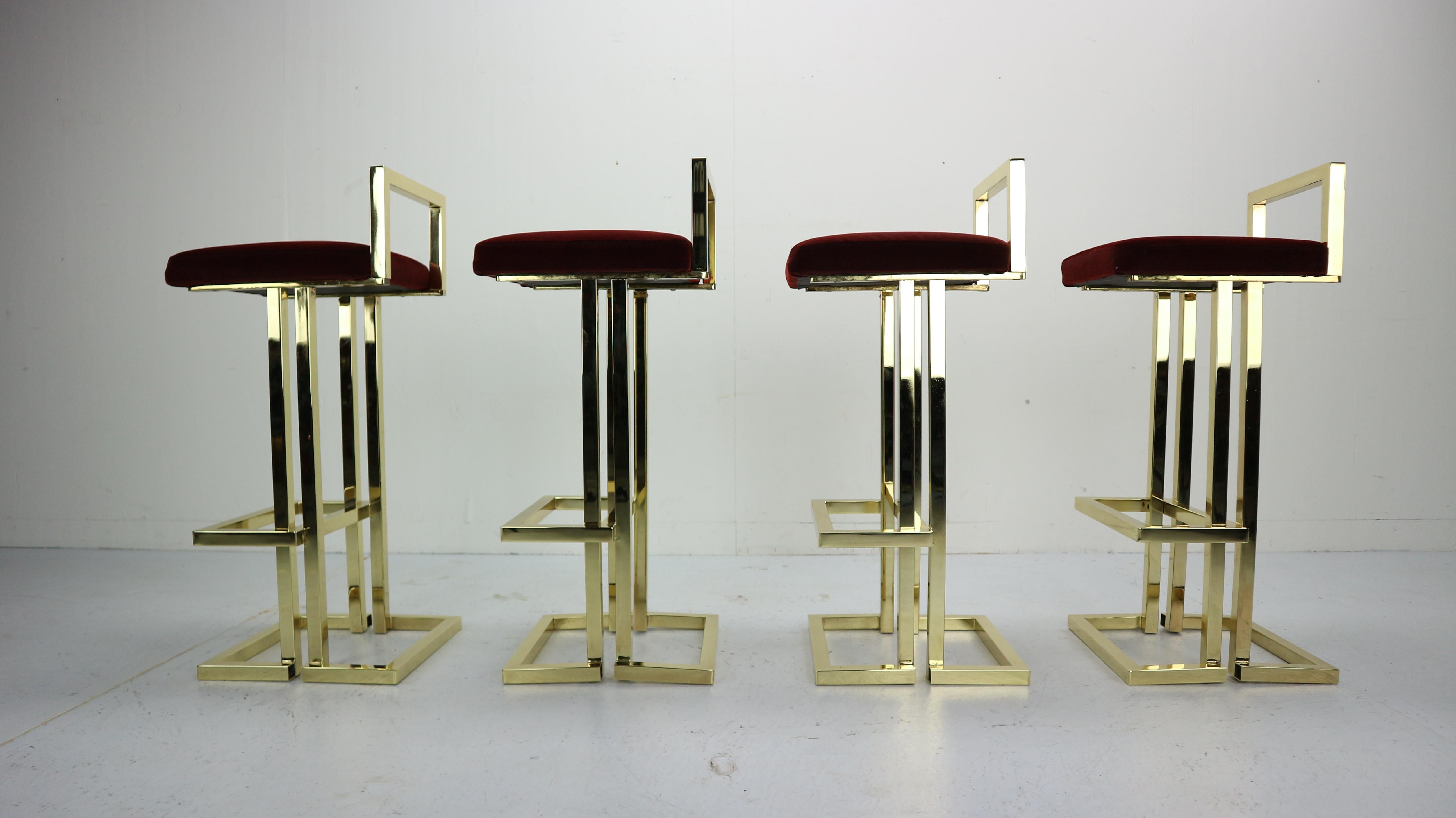 Late 20th Century Set Of 4 Brass Bar Stools By Maison Jansen, France, 1970s