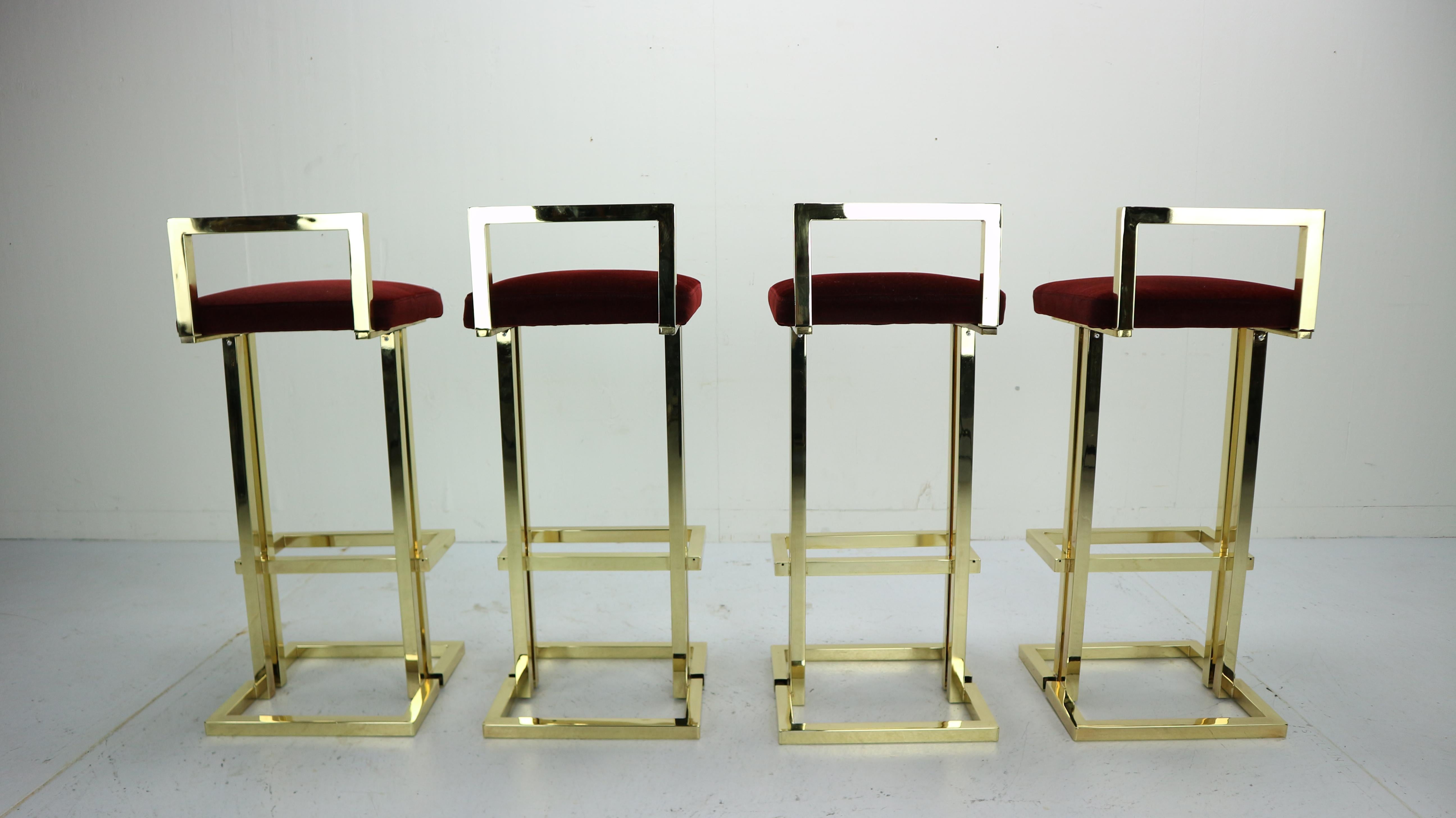 Set Of 4 Brass Bar Stools By Maison Jansen, France, 1970s 2