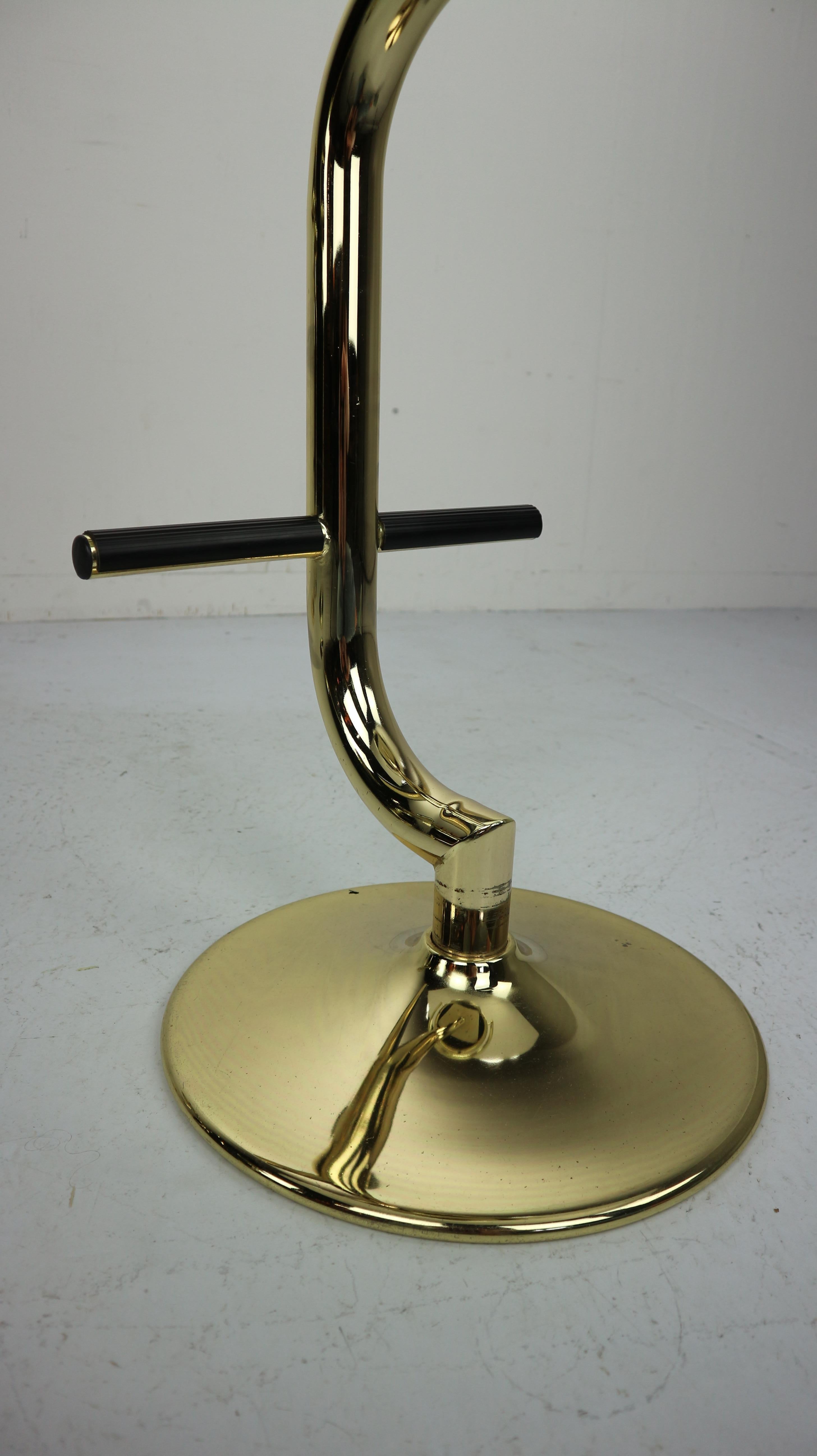 Set Of 4 Brass & Black Faux Leather Bar Stools, Hollywood Regency Period, 1970s 6