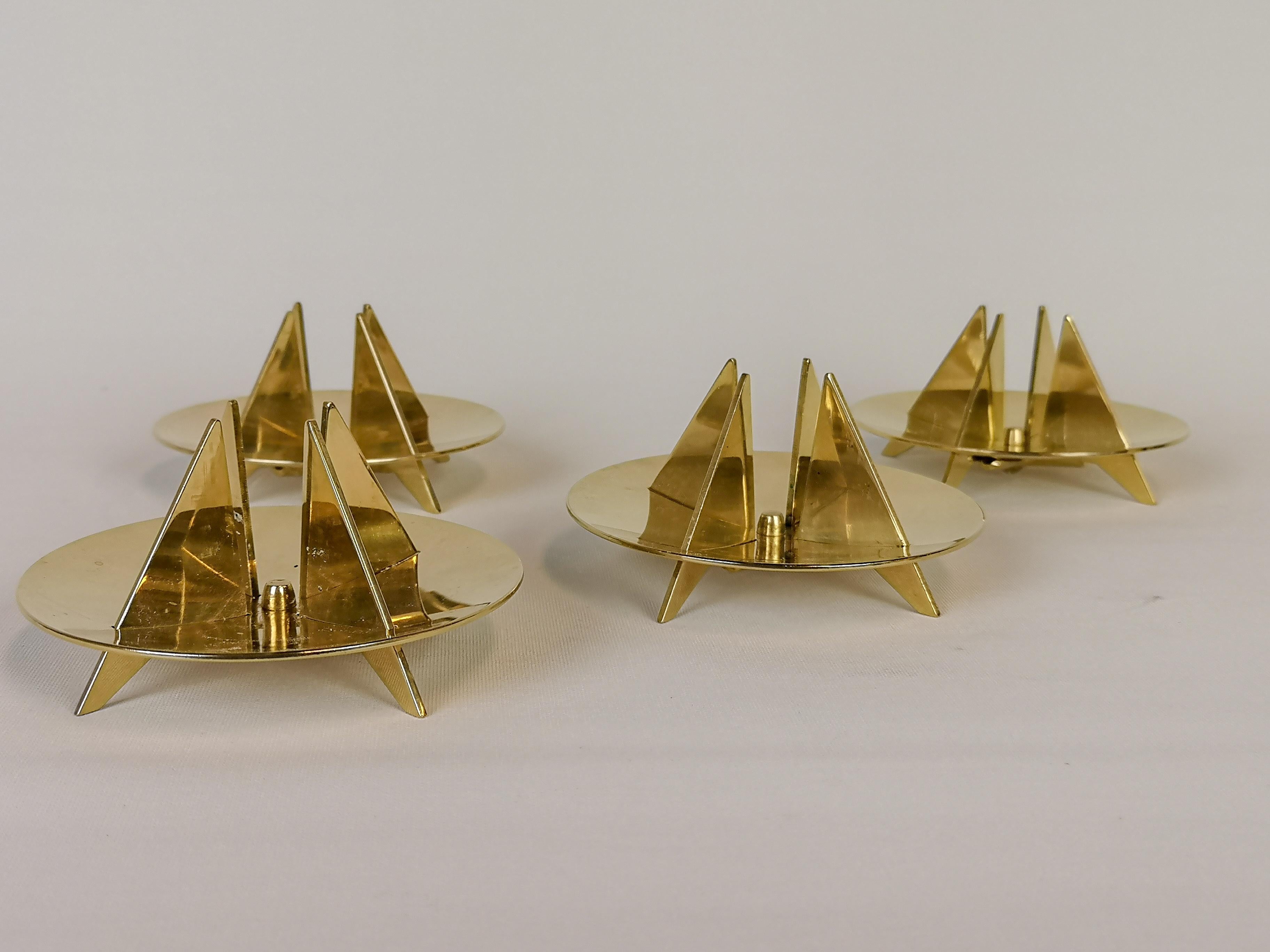 Set of 4 Brass Candleholders by Pierre Forsell for Skultuna, Sweden, 1960s 4