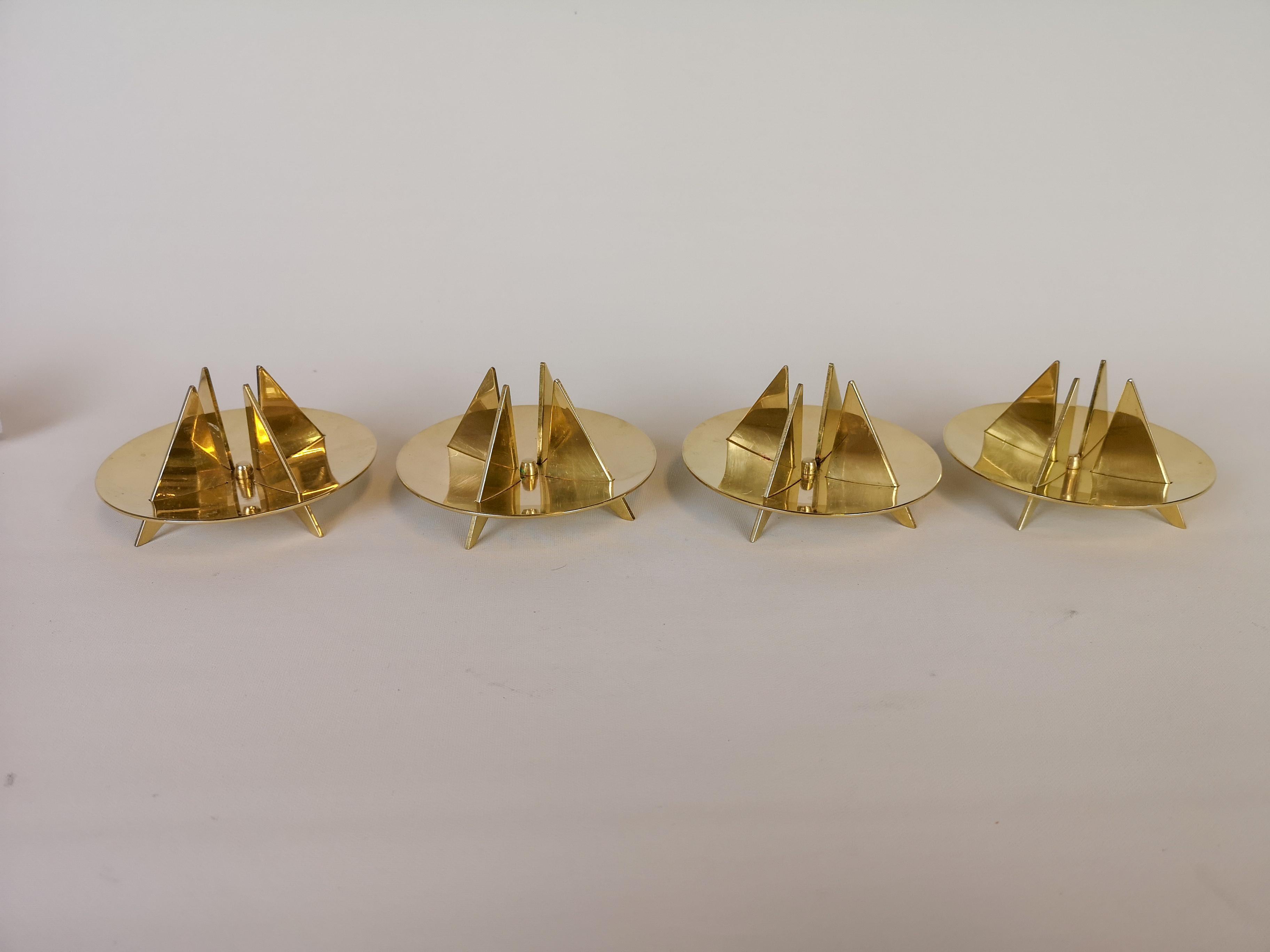 Swedish Set of 4 Brass Candleholders by Pierre Forsell for Skultuna, Sweden, 1960s