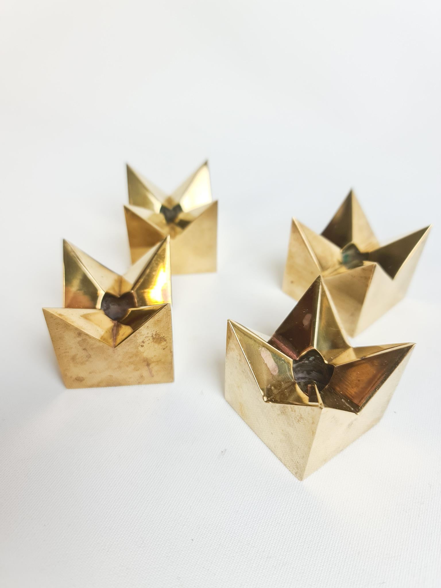 Swedish Set of 4 Brass Candleholders by Pierre Forsell for Skultuna, Sweden, 1960s