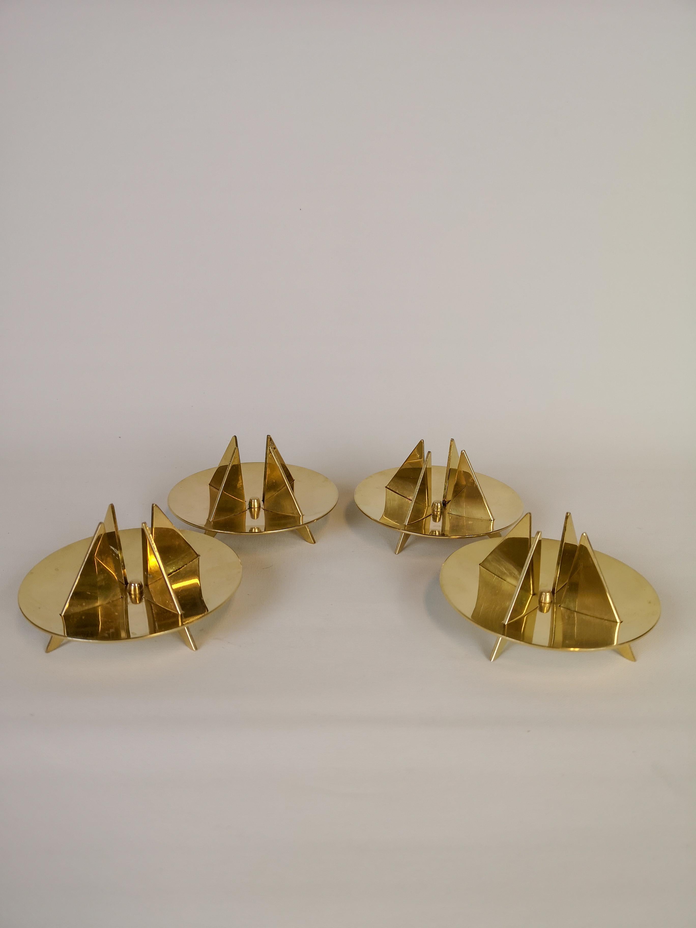 Set of 4 Brass Candleholders by Pierre Forsell for Skultuna, Sweden, 1960s In Good Condition In Hillringsberg, SE