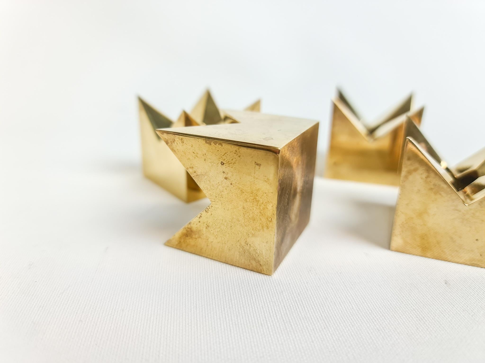 Set of 4 Brass Candleholders by Pierre Forsell for Skultuna, Sweden, 1960s In Good Condition In Hillringsberg, SE