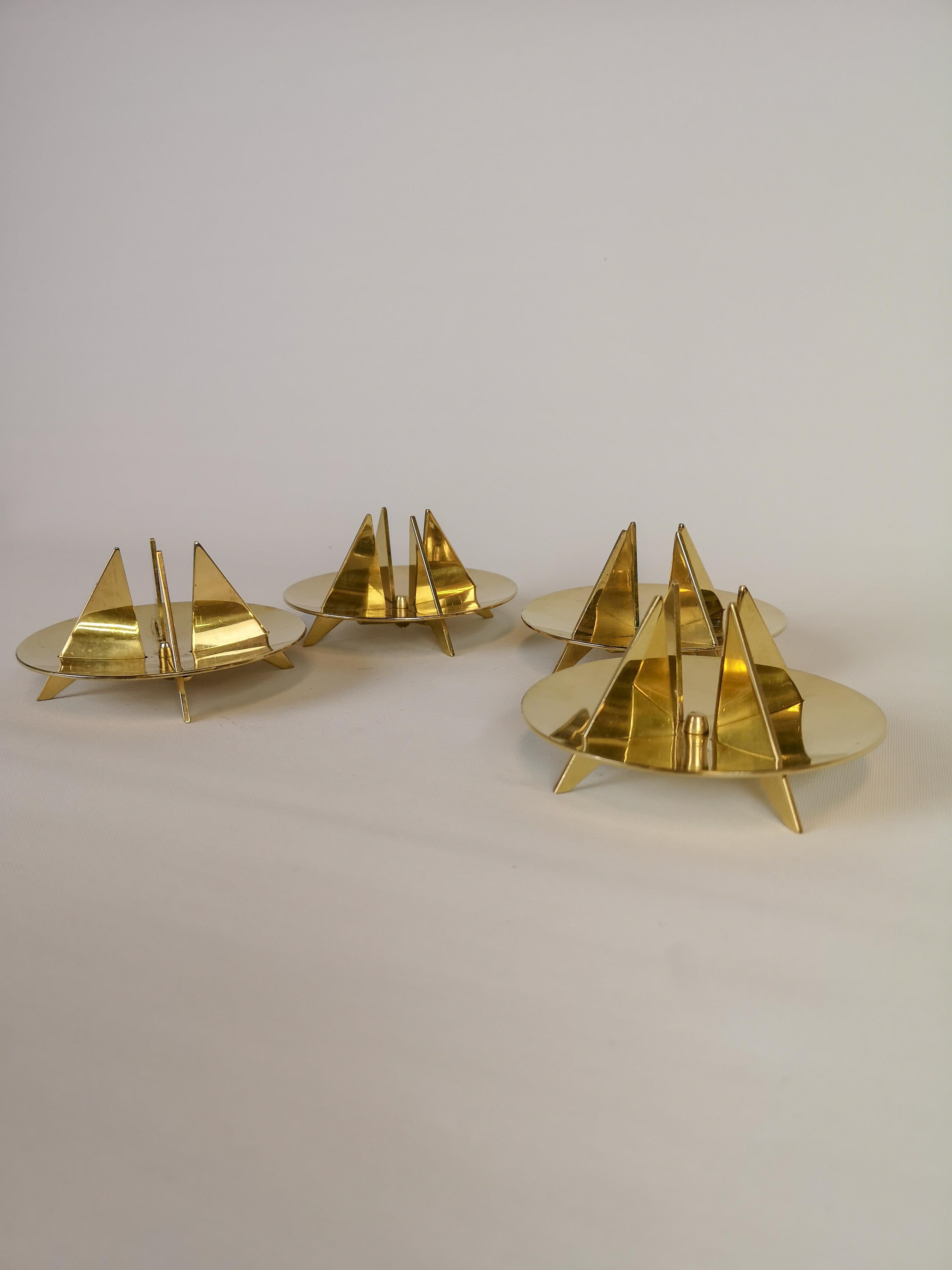 Mid-20th Century Set of 4 Brass Candleholders by Pierre Forsell for Skultuna, Sweden, 1960s