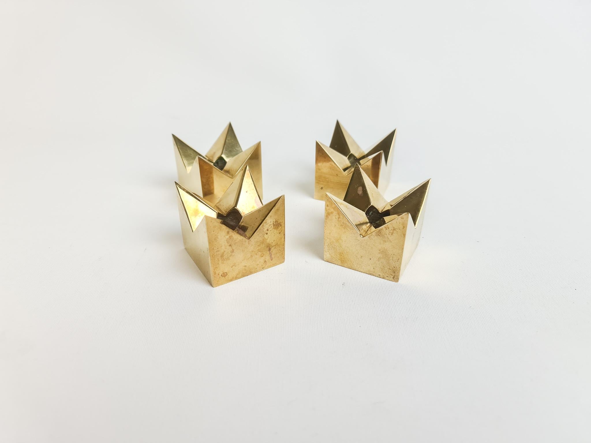 Mid-20th Century Set of 4 Brass Candleholders by Pierre Forsell for Skultuna, Sweden, 1960s