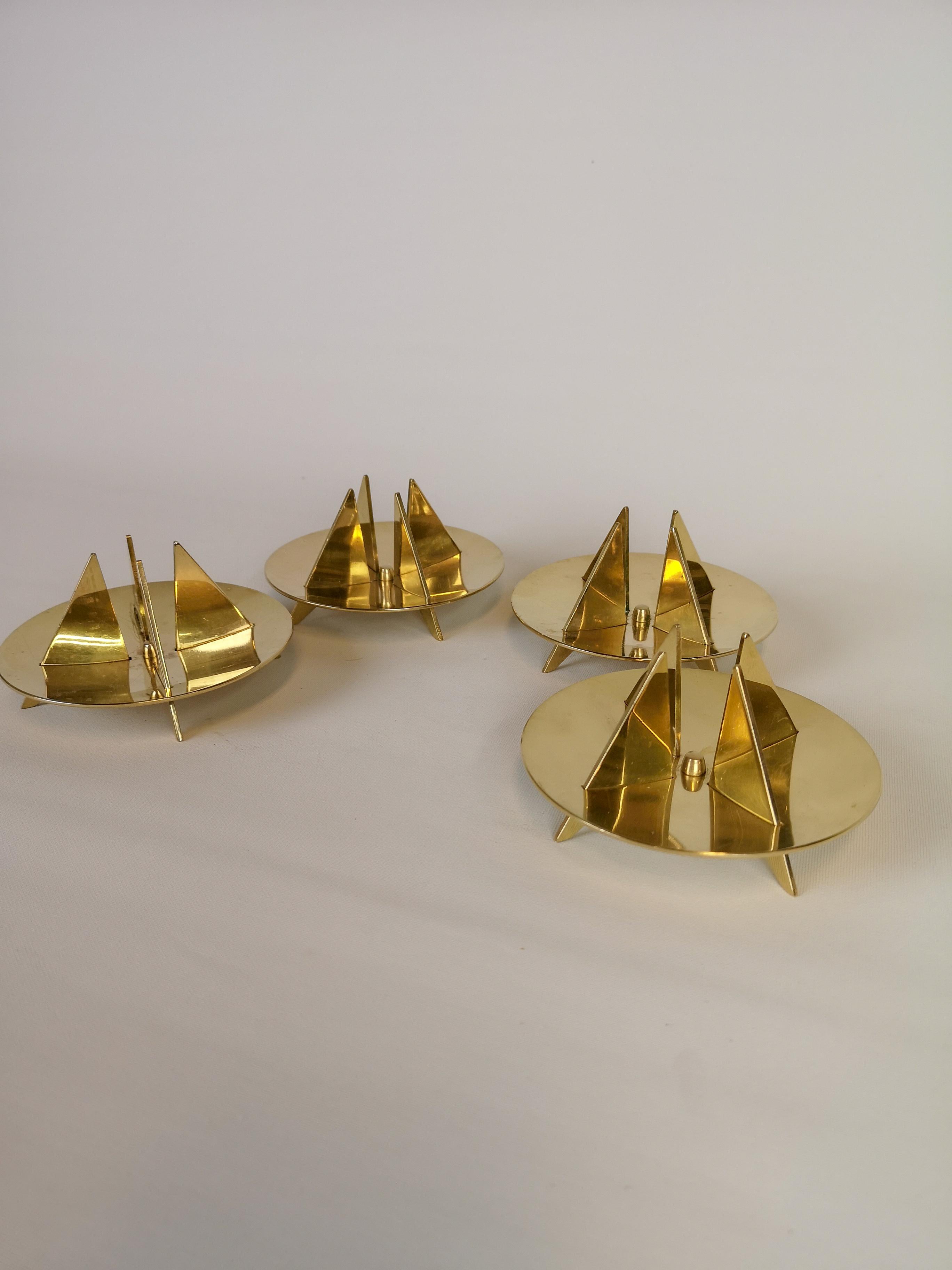 Set of 4 Brass Candleholders by Pierre Forsell for Skultuna, Sweden, 1960s 1