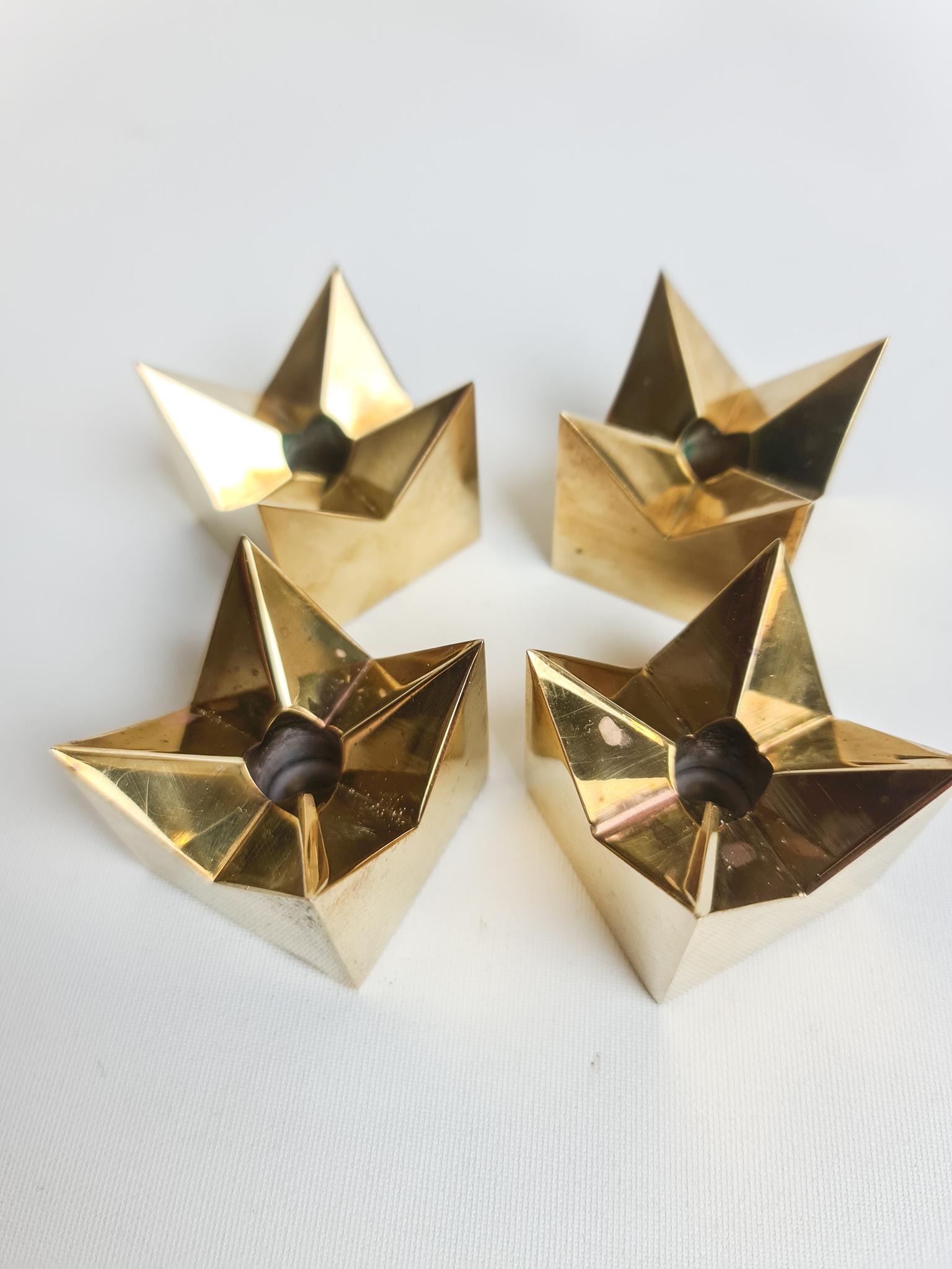 Set of 4 Brass Candleholders by Pierre Forsell for Skultuna, Sweden, 1960s 2