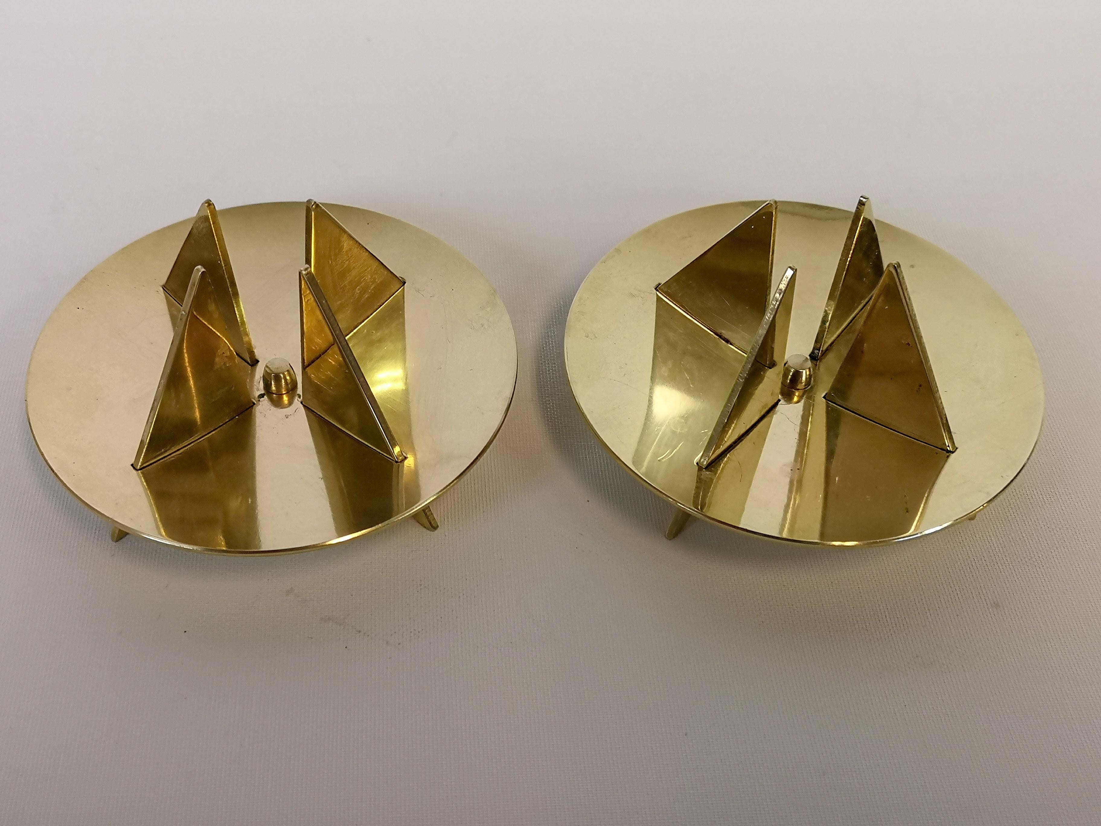 Set of 4 Brass Candleholders by Pierre Forsell for Skultuna, Sweden, 1960s 3