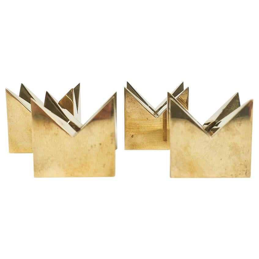 Set of 4 Brass Candleholders by Pierre Forsell for Skultuna, Sweden, 1960s