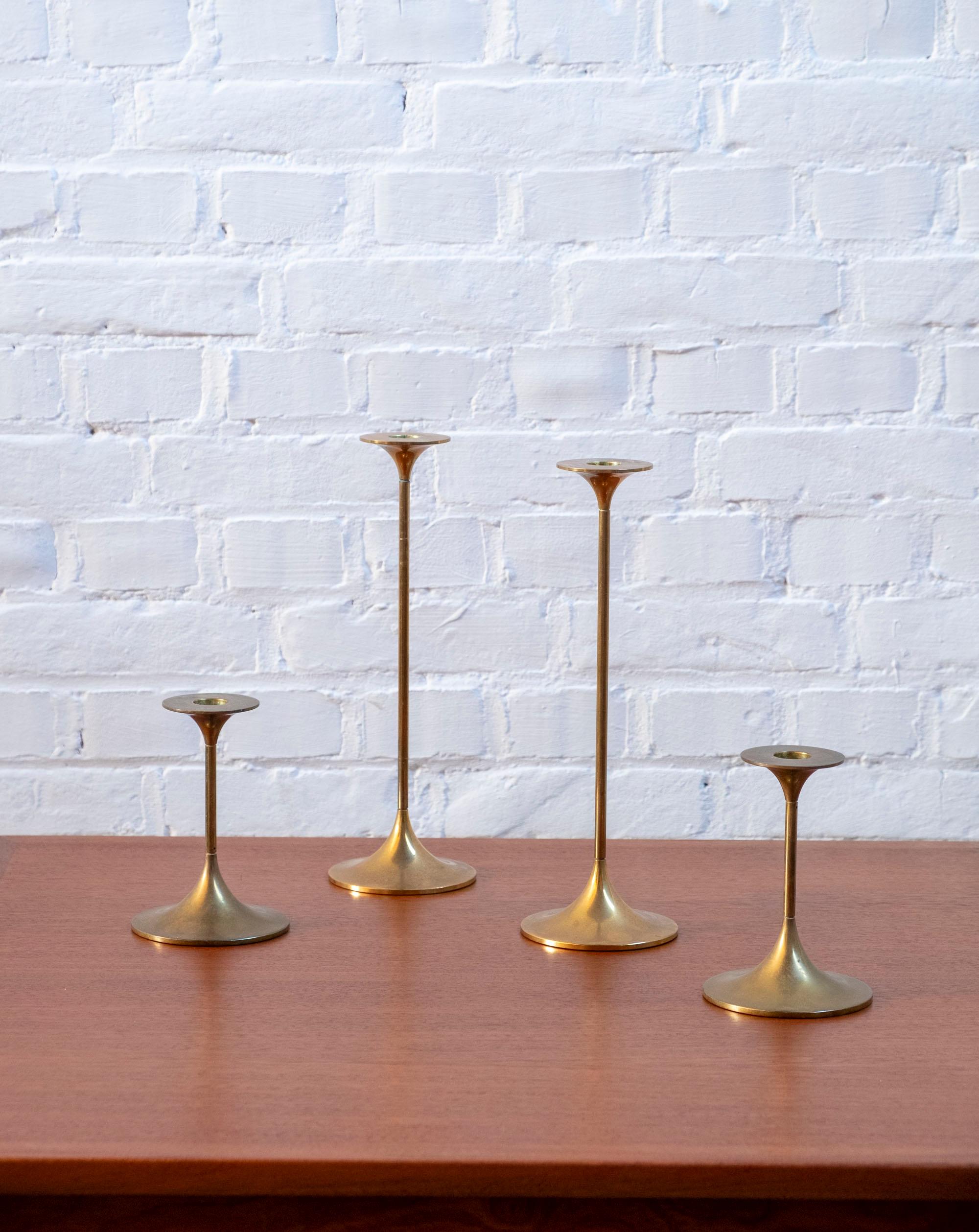 Scandinavian Modern Set of 4 Brass Candleholders by Torben Ørskov, 1960s Denmark For Sale