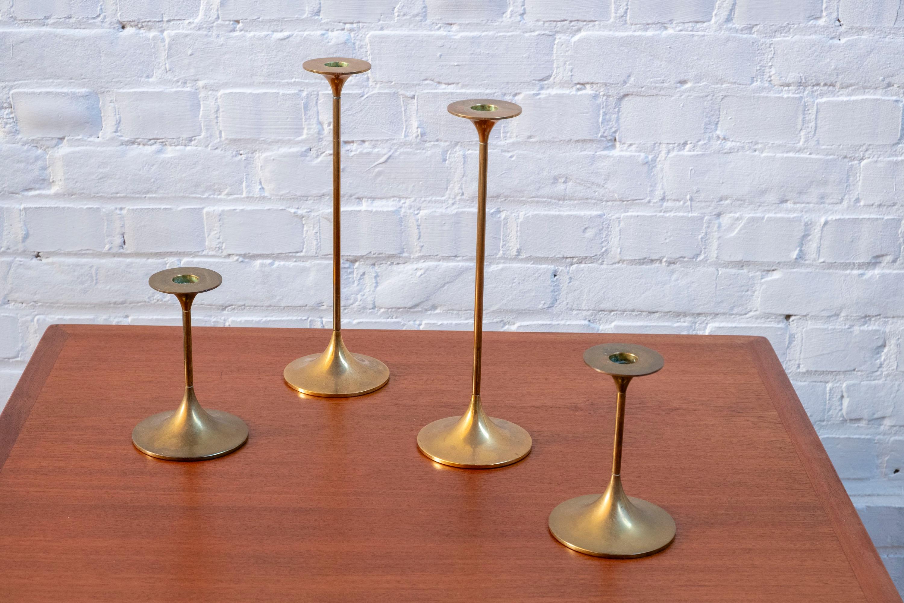 Danish Set of 4 Brass Candleholders by Torben Ørskov, 1960s Denmark For Sale