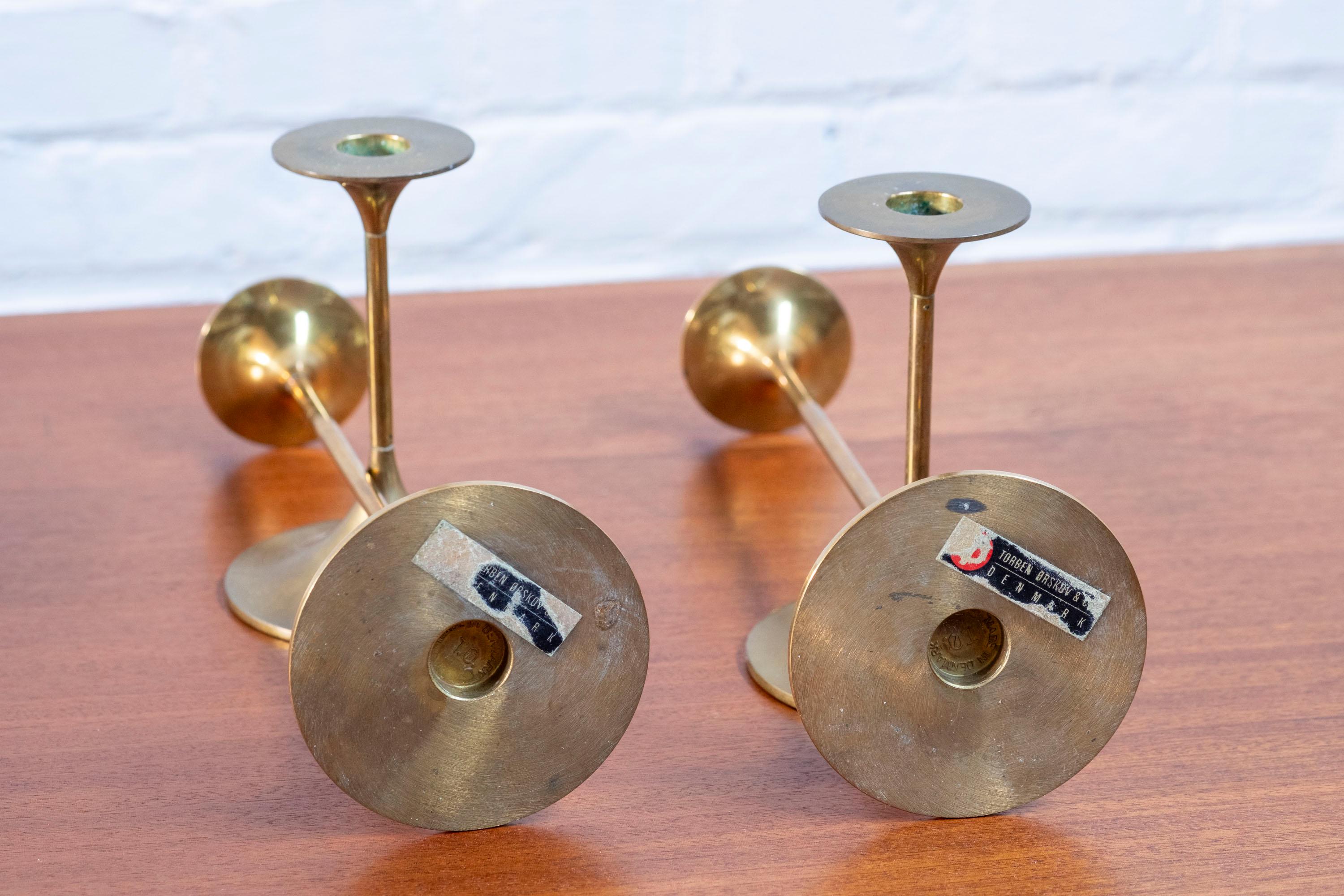 Mid-20th Century Set of 4 Brass Candleholders by Torben Ørskov, 1960s Denmark For Sale