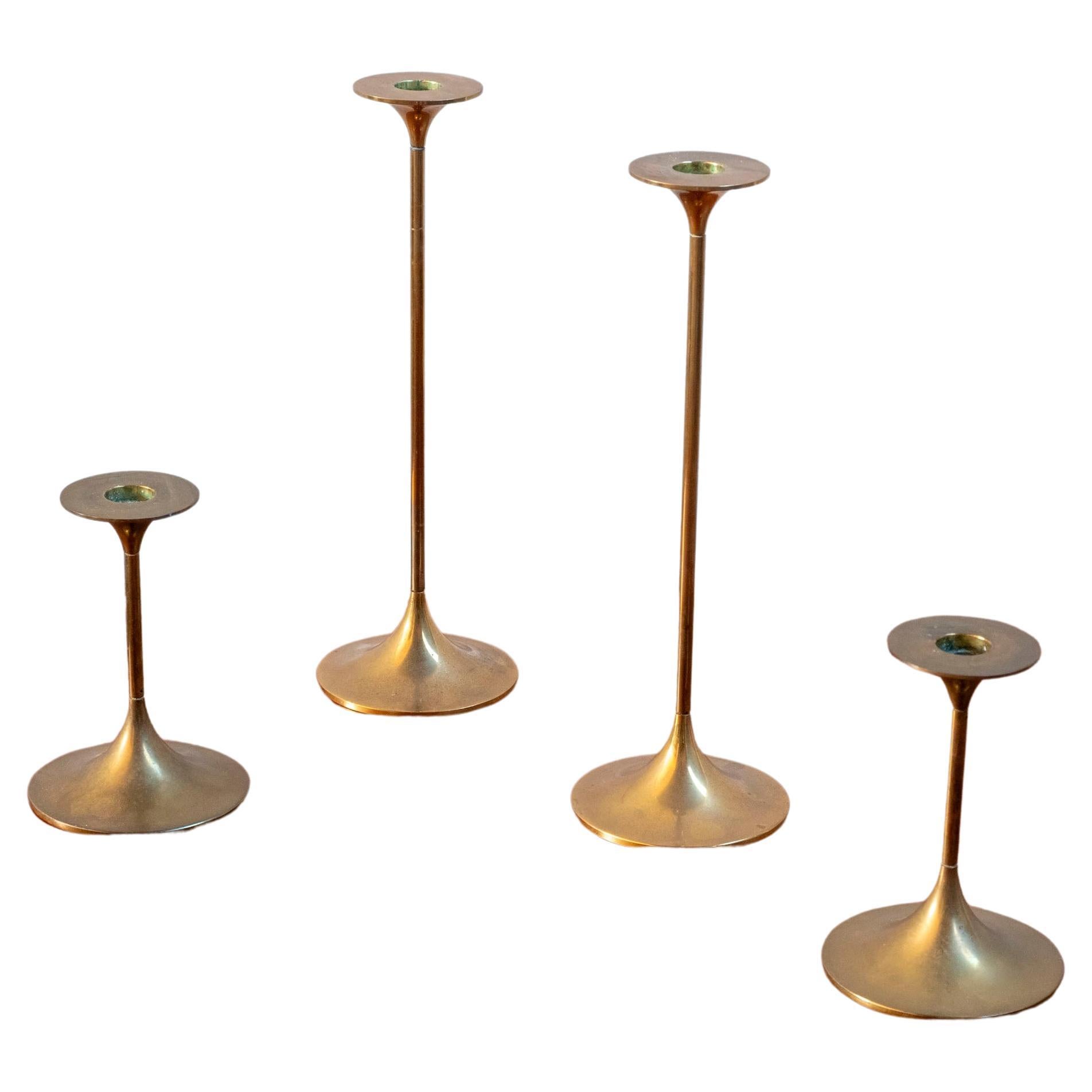 Set of 4 Brass Candleholders by Torben Ørskov, 1960s Denmark For Sale