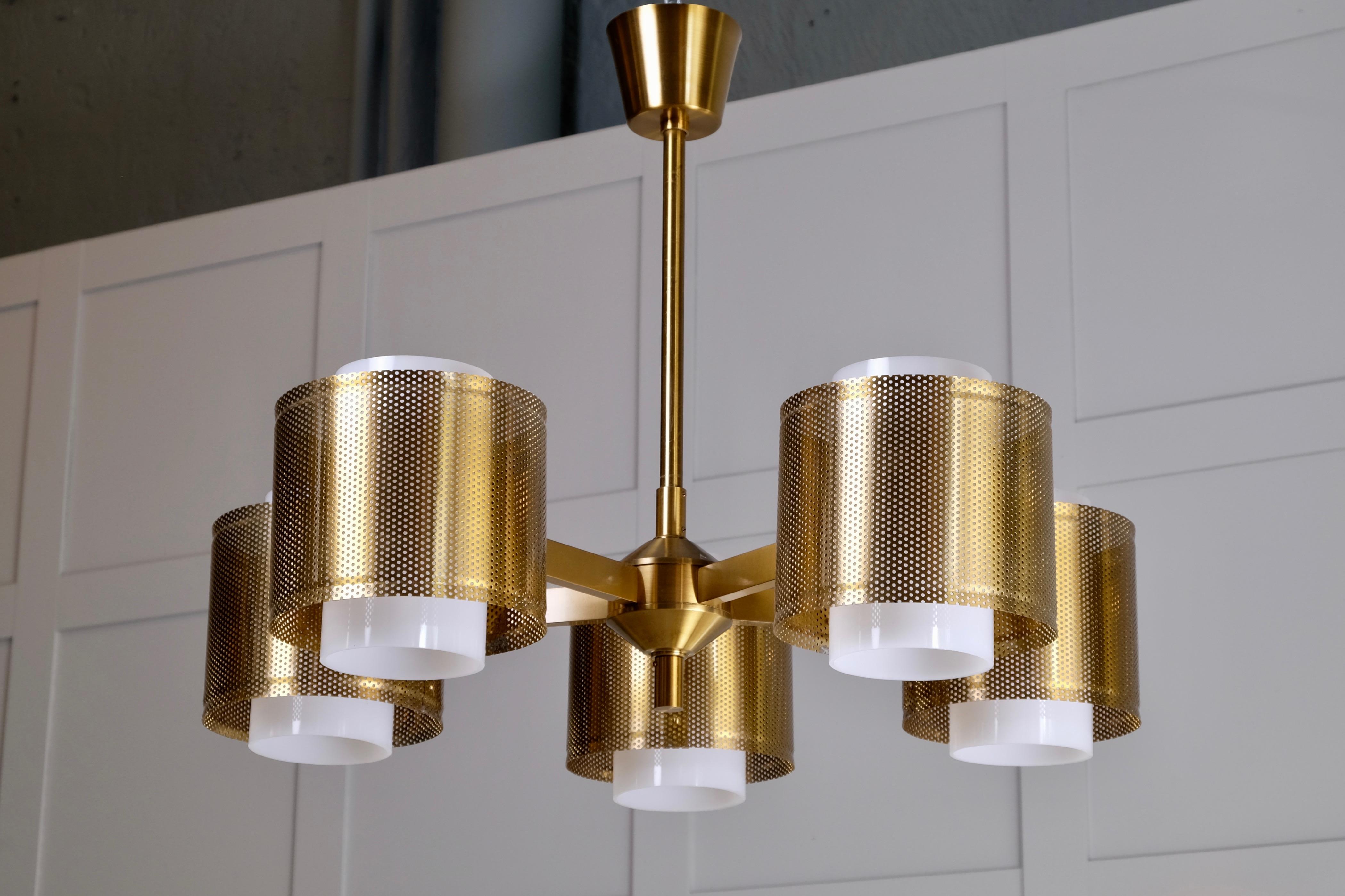 Brass Ceiling Lamps by Holger Johansson, Sweden, 1960s For Sale 4