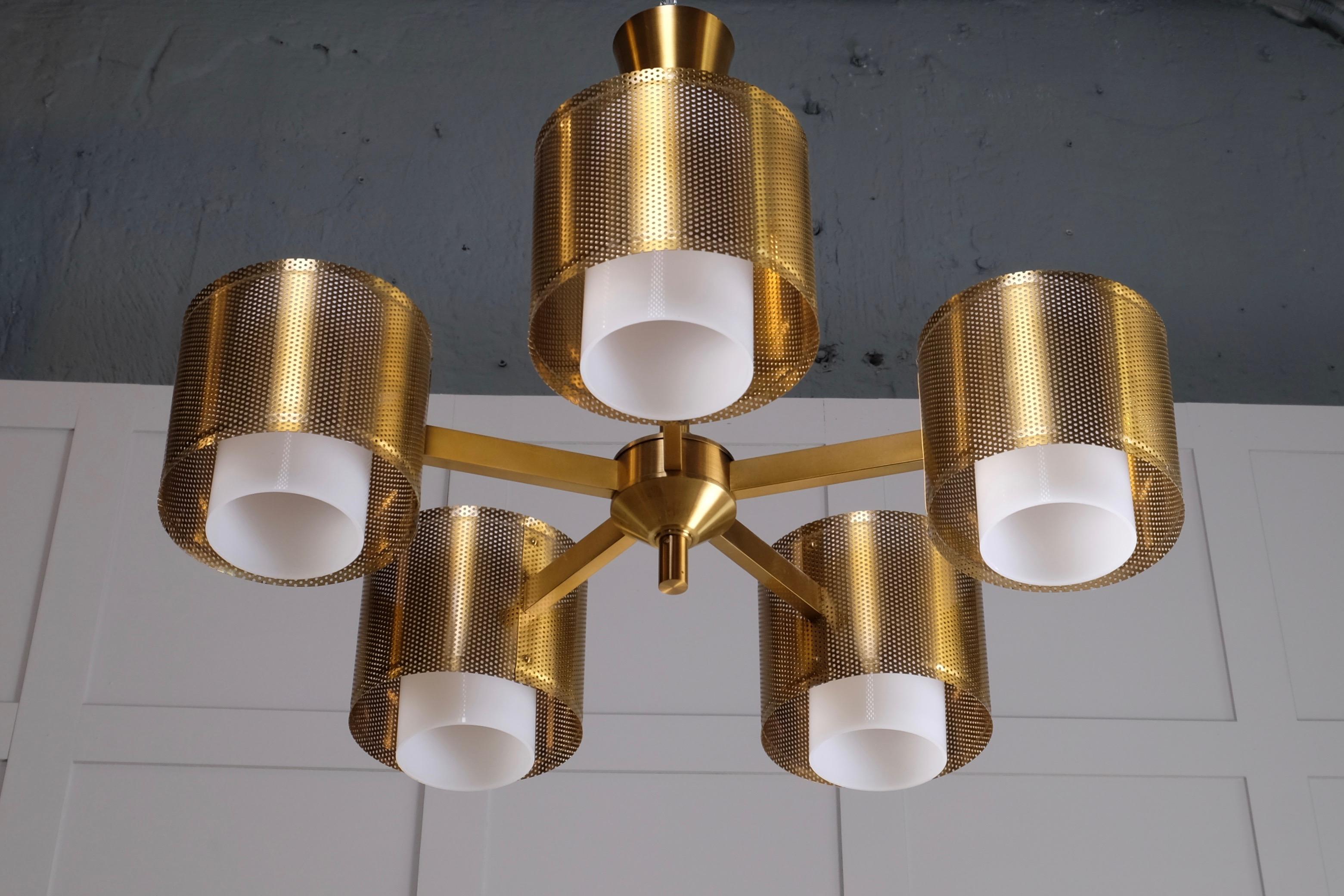 Mid-20th Century Brass Ceiling Lamps by Holger Johansson, Sweden, 1960s For Sale