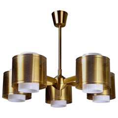 Set of 3 Brass Ceiling Lamps by Holger Johansson, Sweden, 1960s