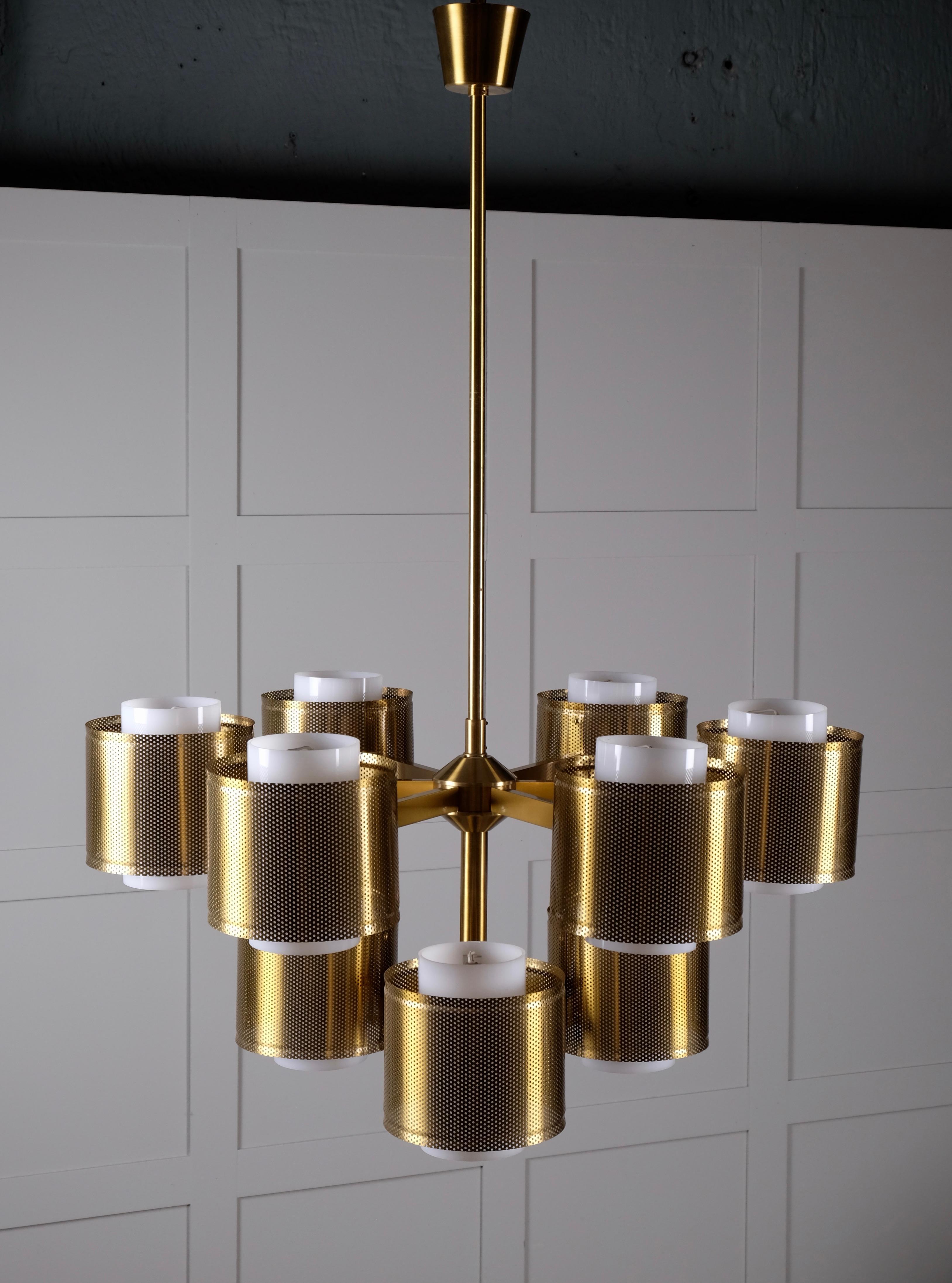 Set of 3 Brass Chandeliers by Holger Johansson, Sweden, 1960s For Sale 4