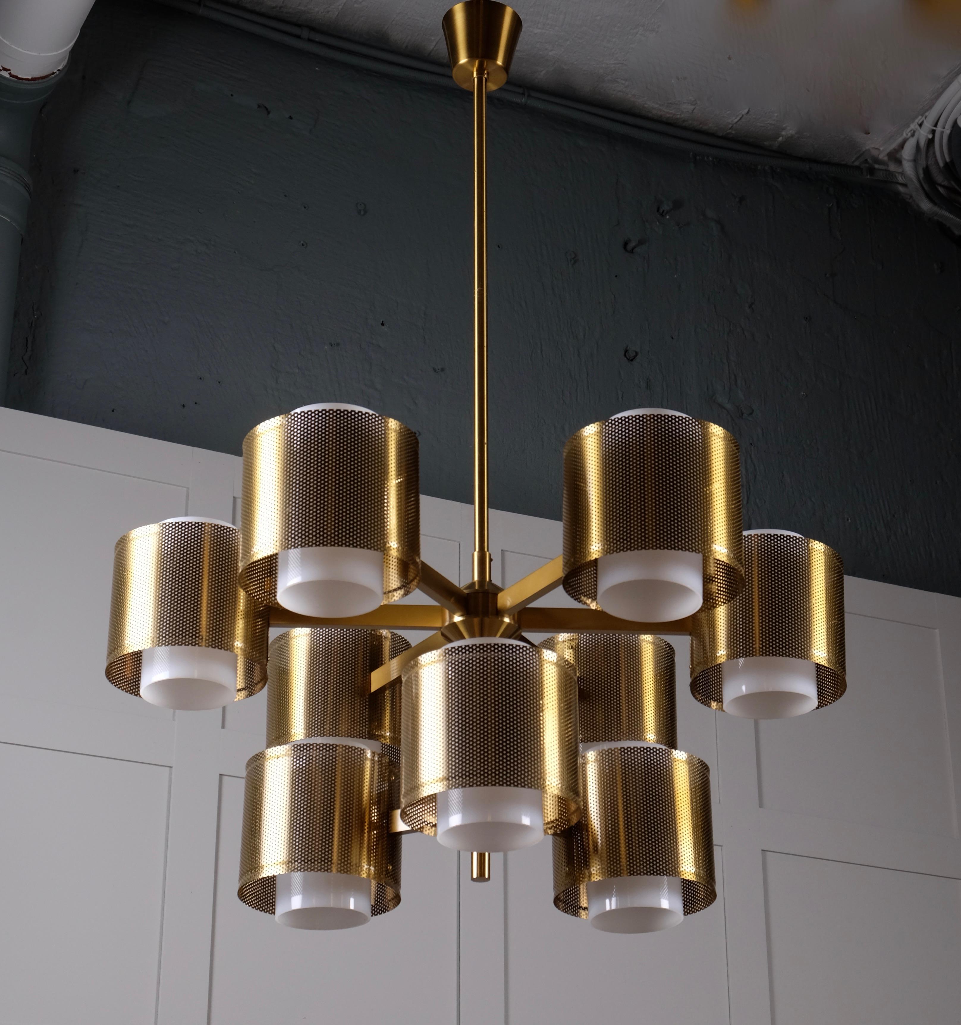 Mid-20th Century Set of 3 Brass Chandeliers by Holger Johansson, Sweden, 1960s For Sale