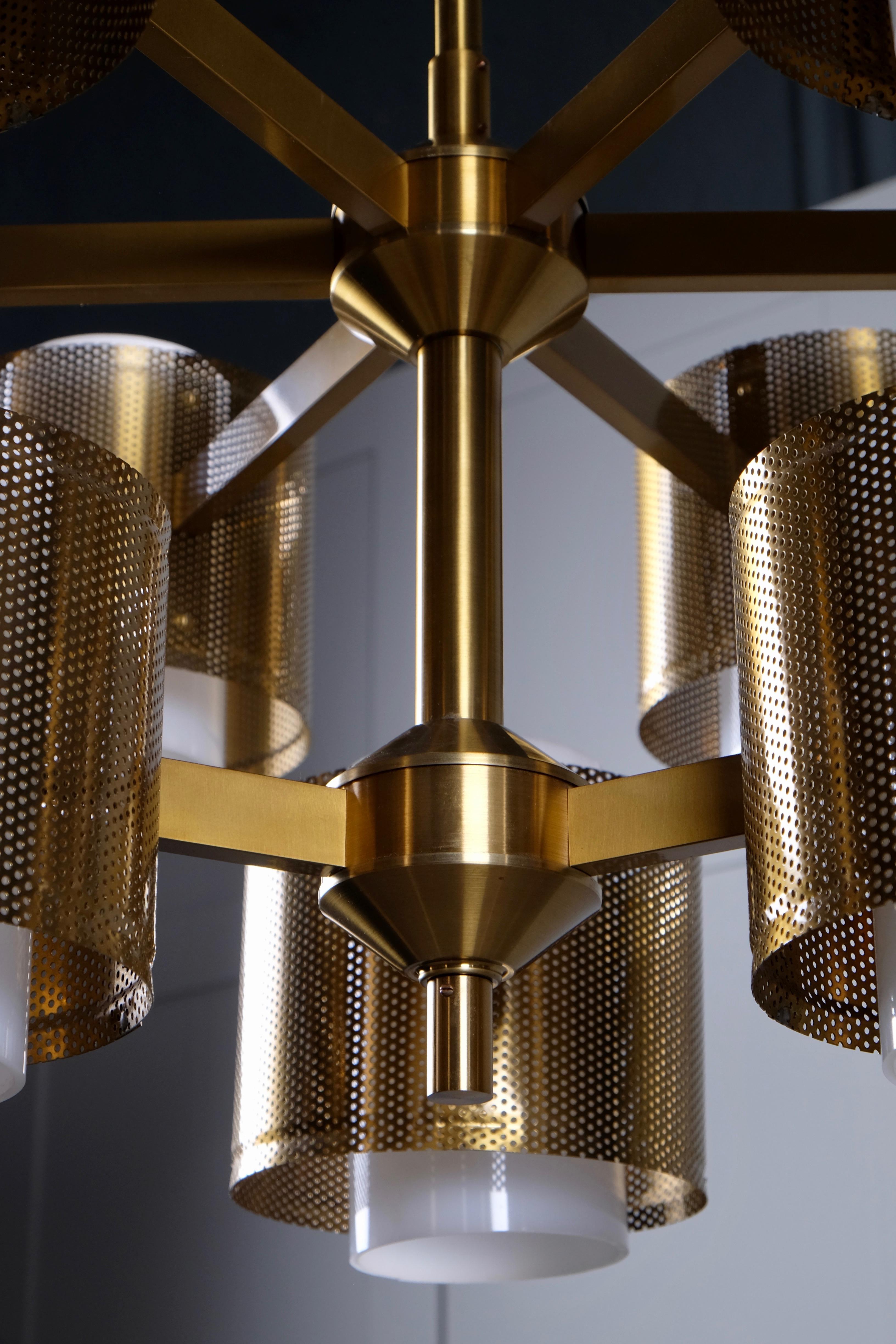 Set of 3 Brass Chandeliers by Holger Johansson, Sweden, 1960s For Sale 2