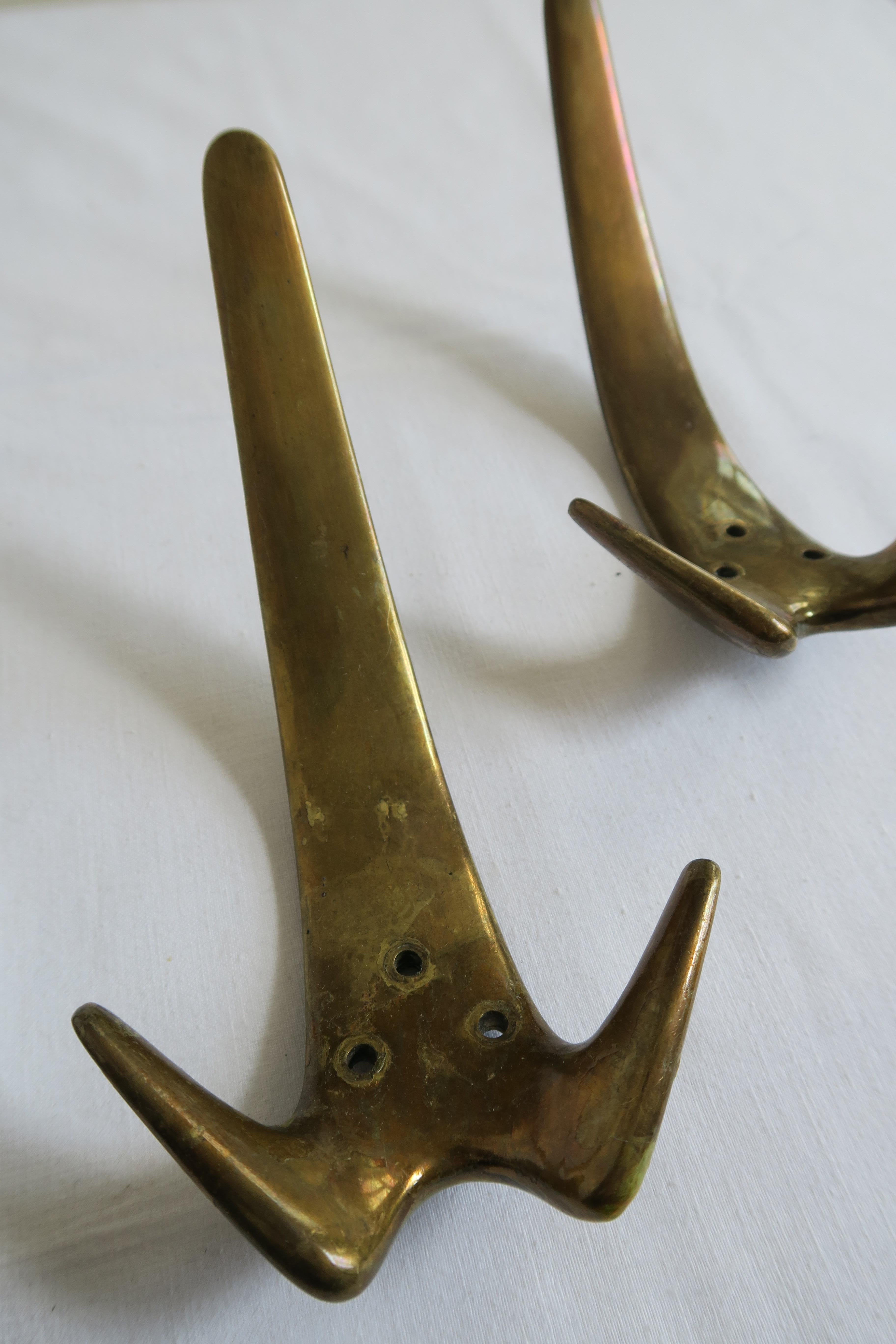 Mid-Century Modern Set of 4 Brass Coat Hooks Carl Auböck Vienna