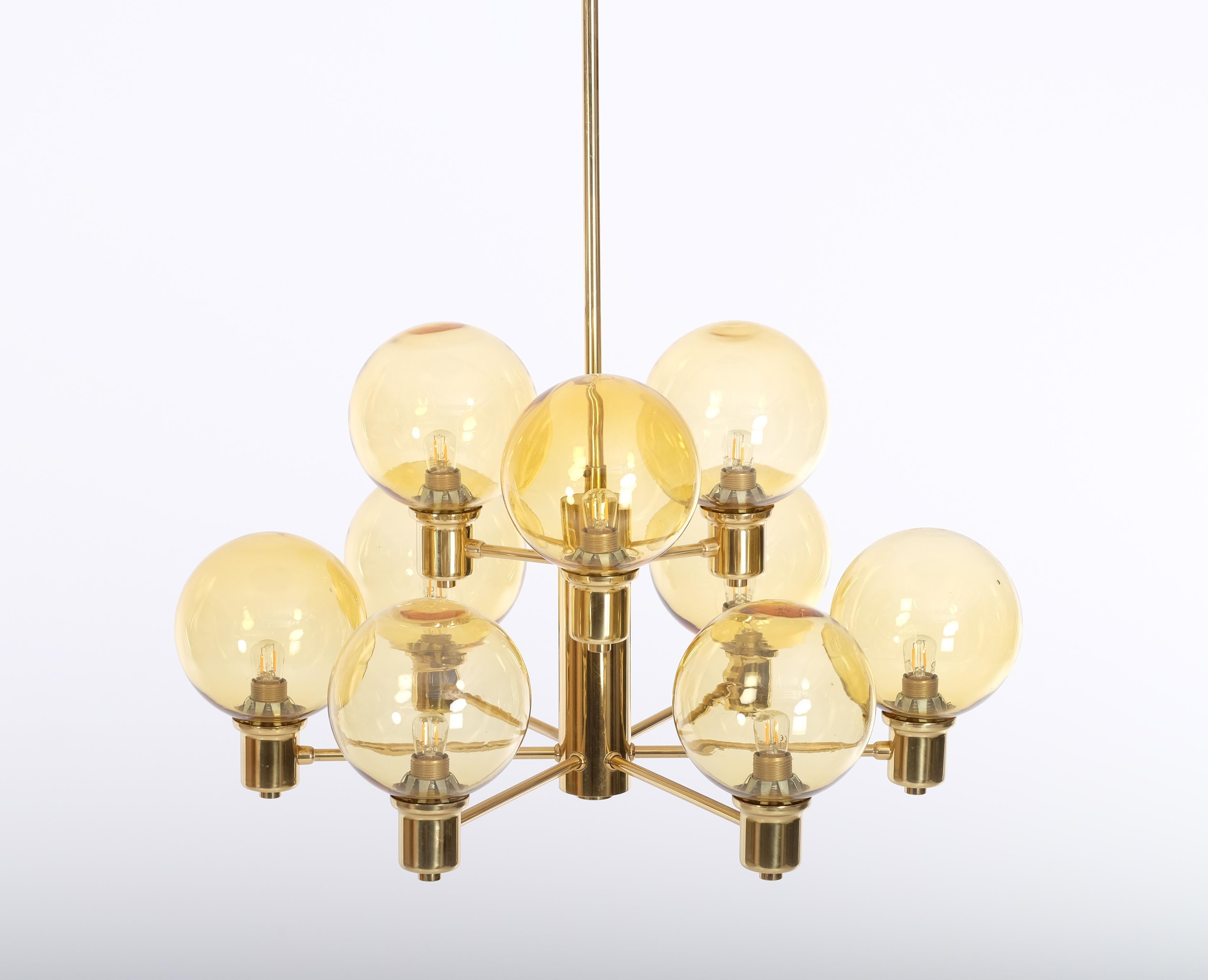 Swedish Set of 4 brass & glass chandeliers, Sweden, 1960s For Sale