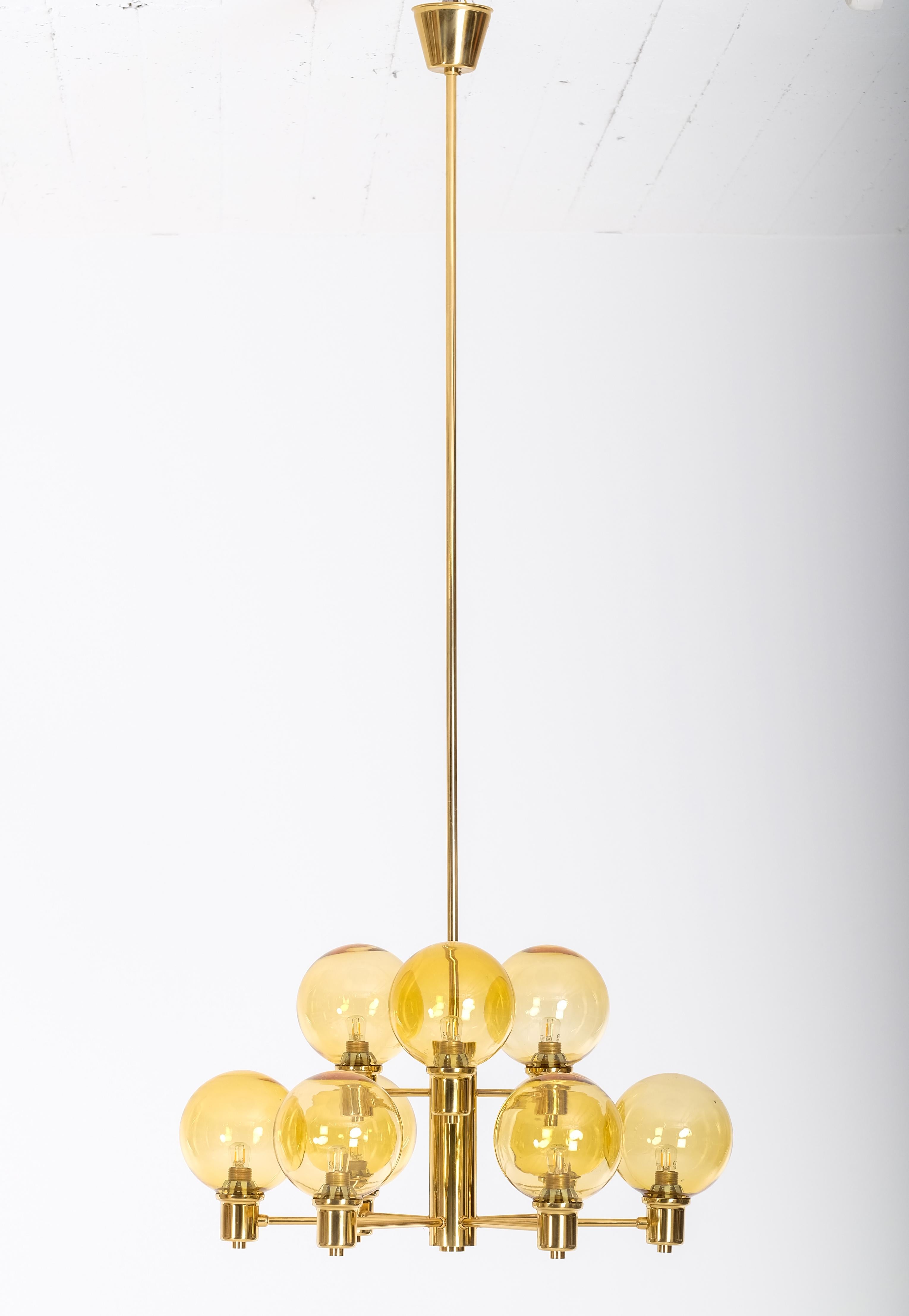 Brass Set of 4 brass & glass chandeliers, Sweden, 1960s For Sale