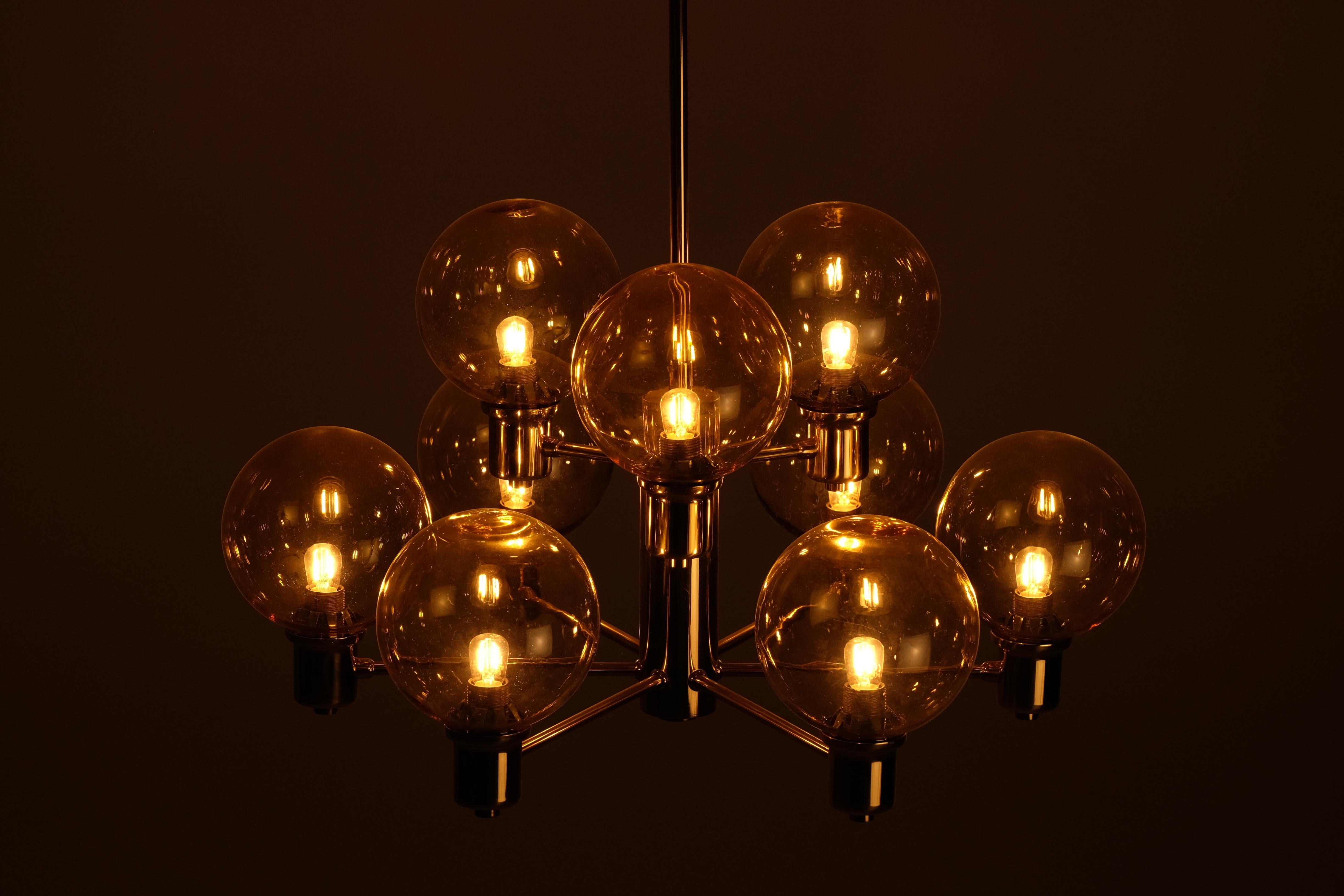 Set of 4 brass & glass chandeliers, Sweden, 1960s For Sale 1