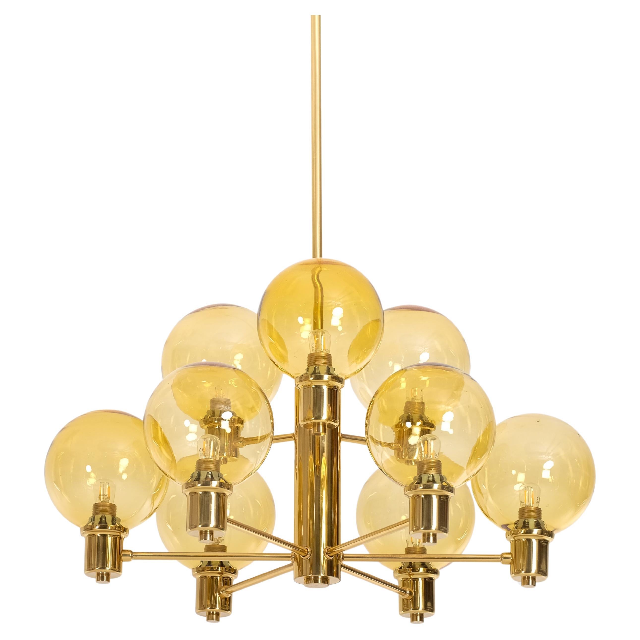 Set of 4 brass & glass chandeliers, Sweden, 1960s