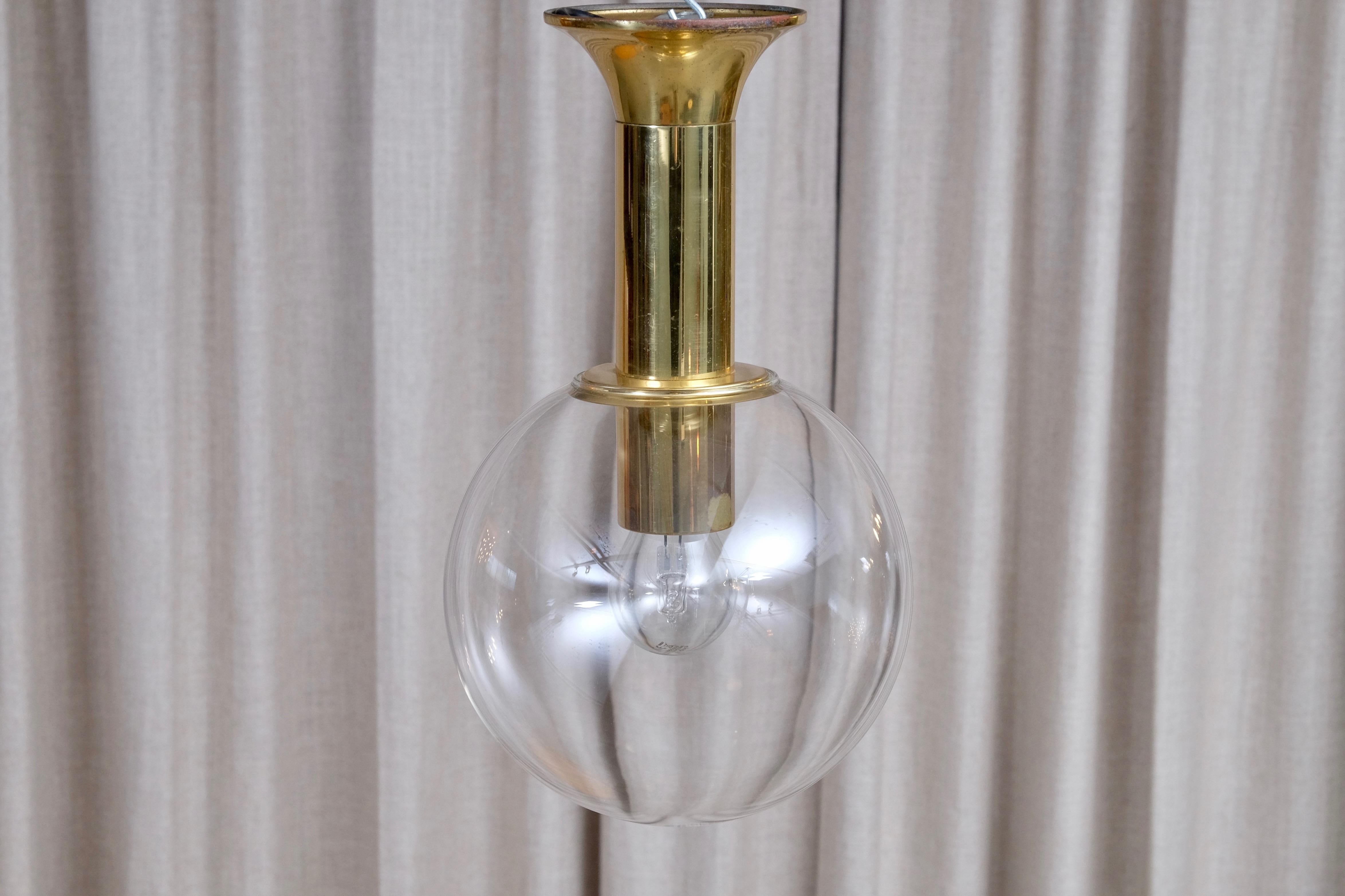 Set of 4 Brass and Glass Pendants, 1970s In Good Condition For Sale In Stockholm, SE