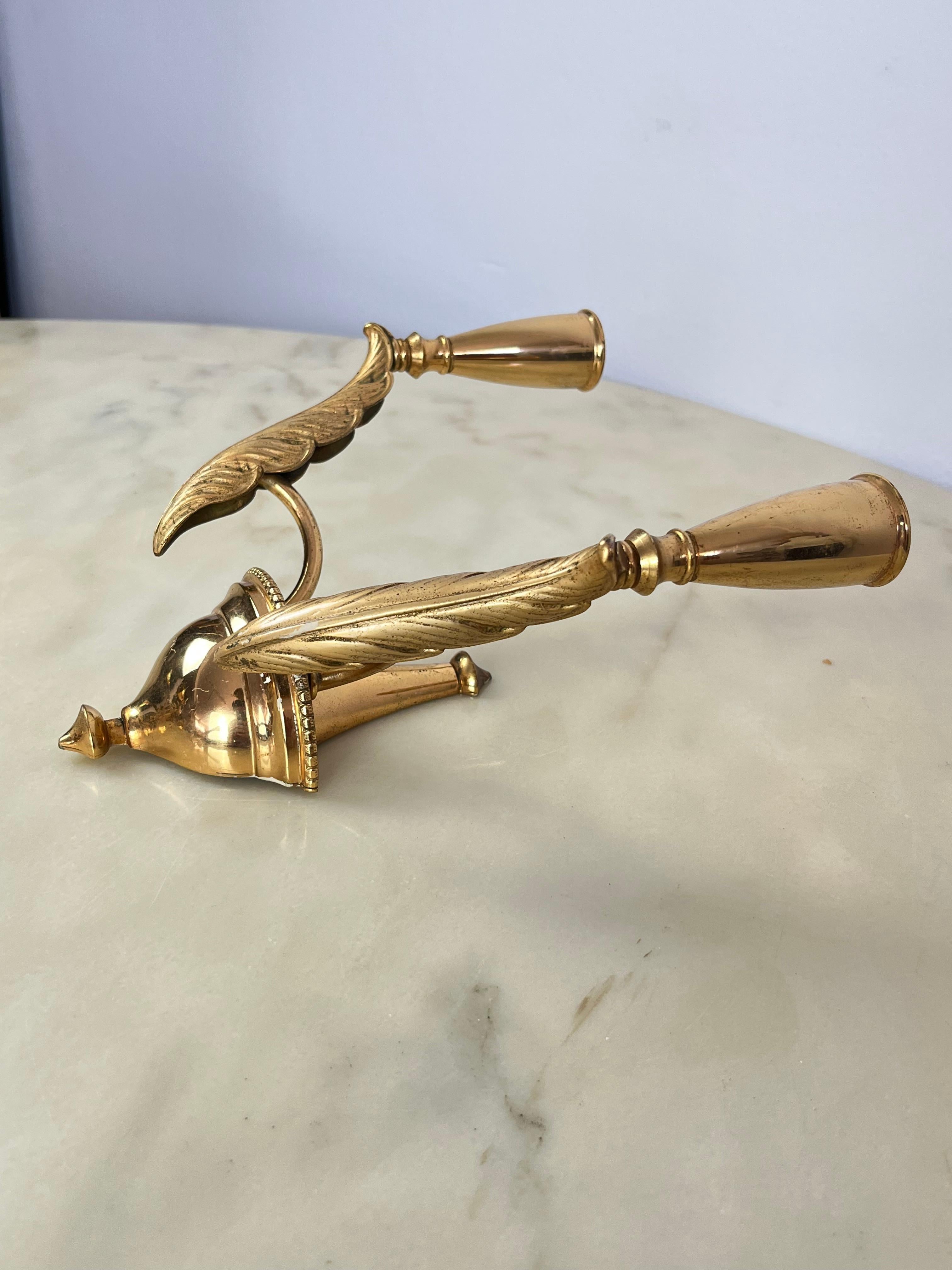 Italian Set of 4 Mid-Century Brass Wall Lamp Sconces, Italy, 1960s For Sale