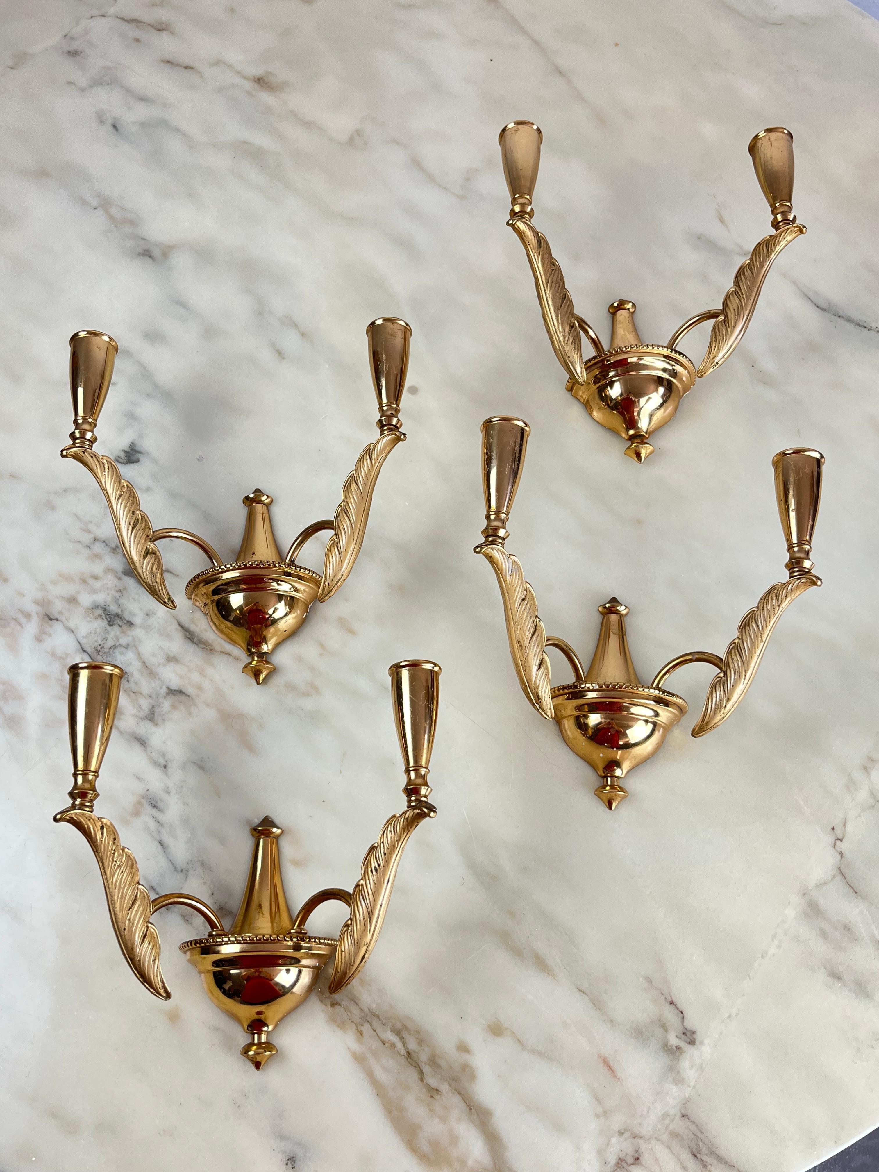 Other Set of 4 Mid-Century Brass Wall Lamp Sconces, Italy, 1960s For Sale