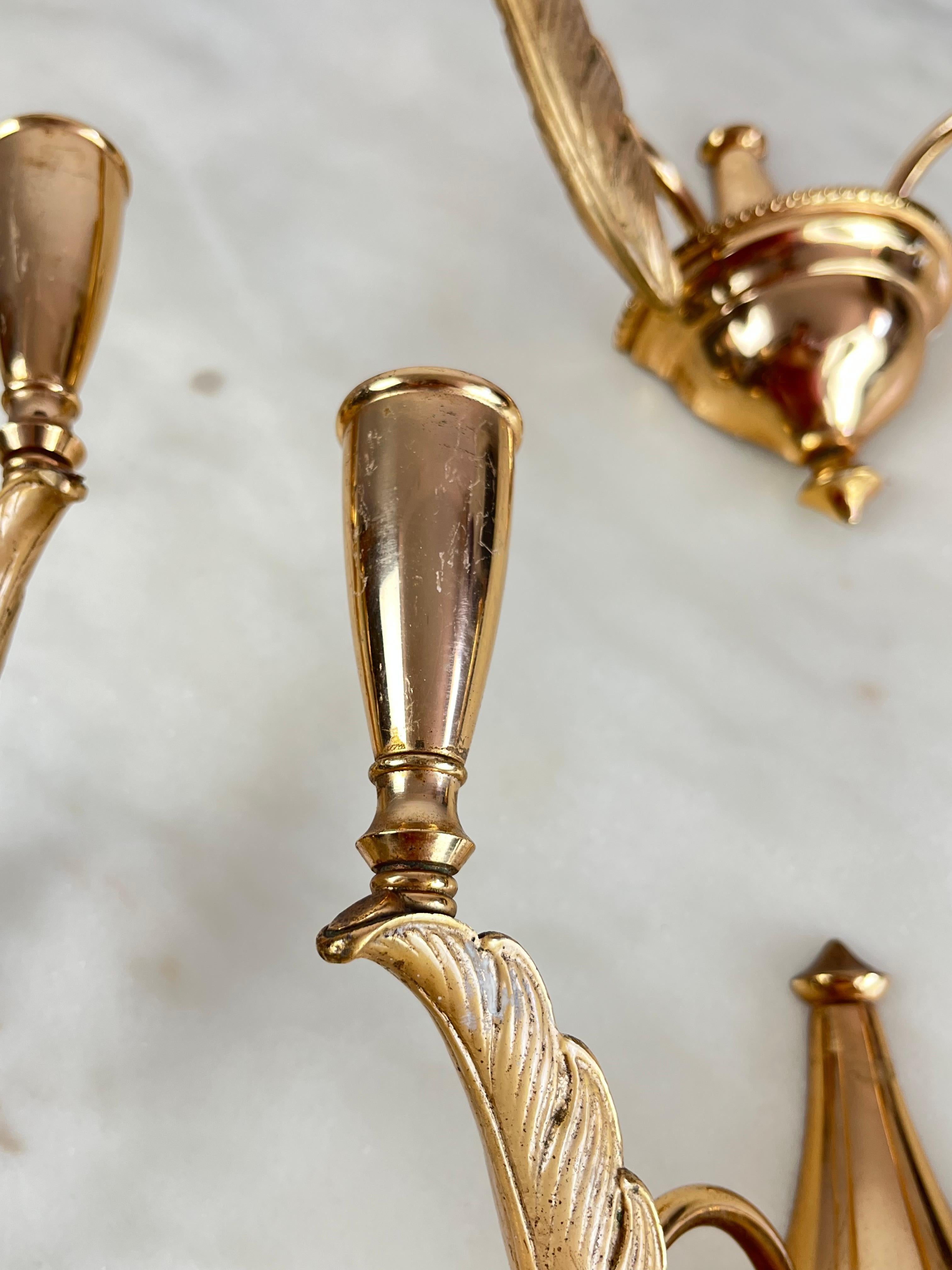 Set of 4 Mid-Century Brass Wall Lamp Sconces, Italy, 1960s For Sale 1