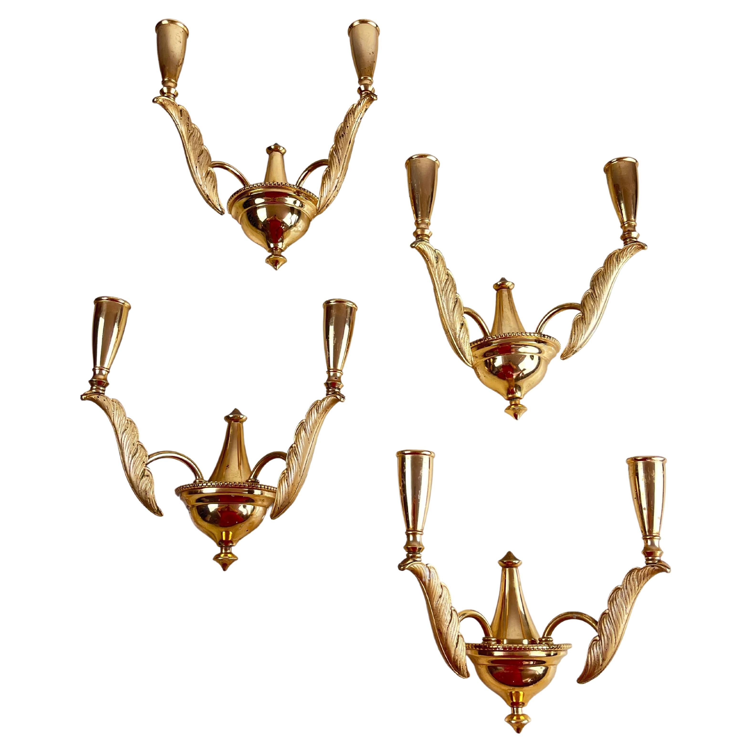 Set of 4 Mid-Century Brass Wall Lamp Sconces, Italy, 1960s For Sale
