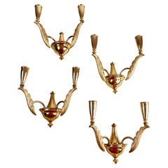 Set of 4 Mid-Century Brass Wall Lamp Sconces, Italy, 1960s
