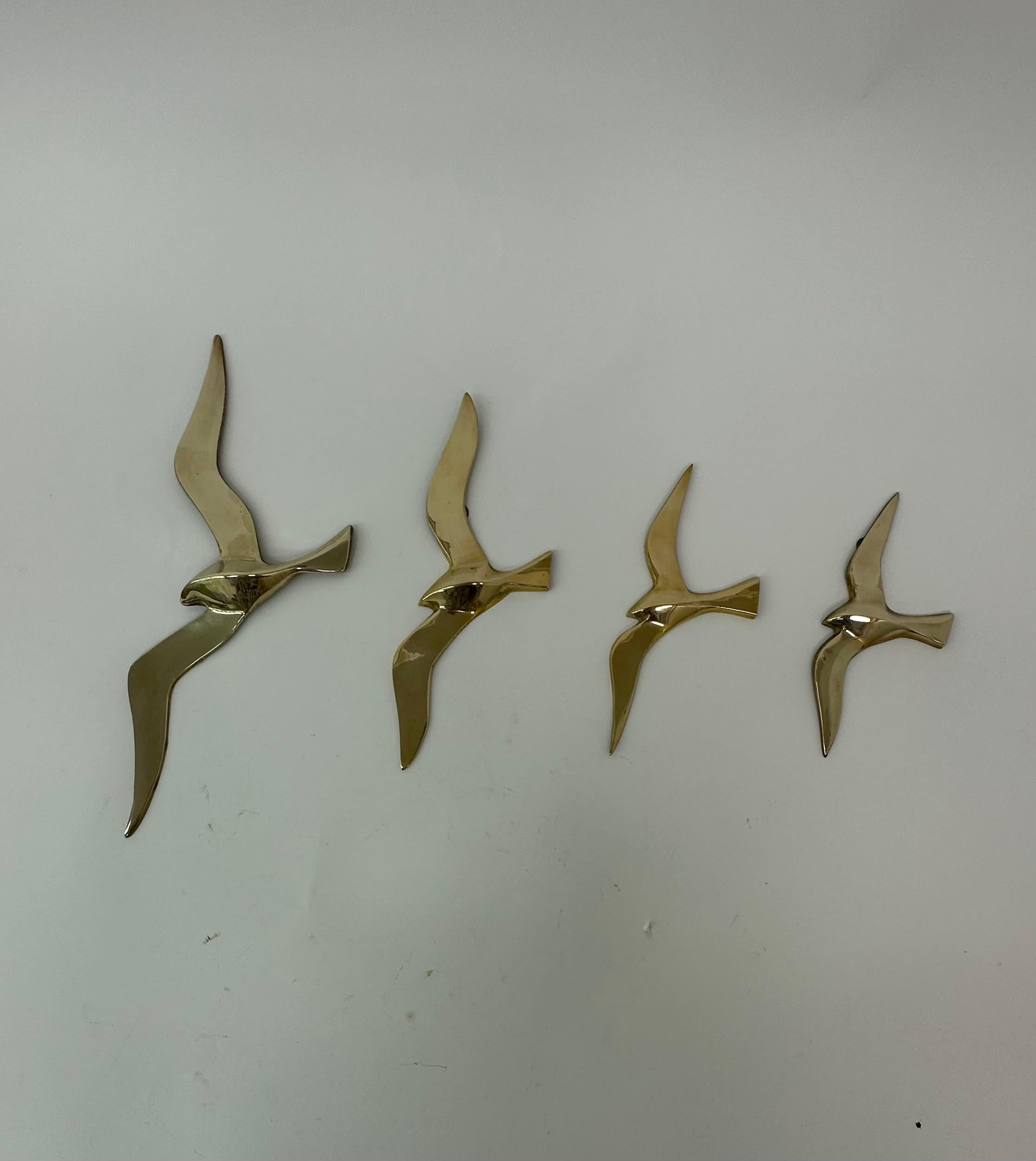Set of 4 brass wall sculpture birds , 1970’s For Sale 5