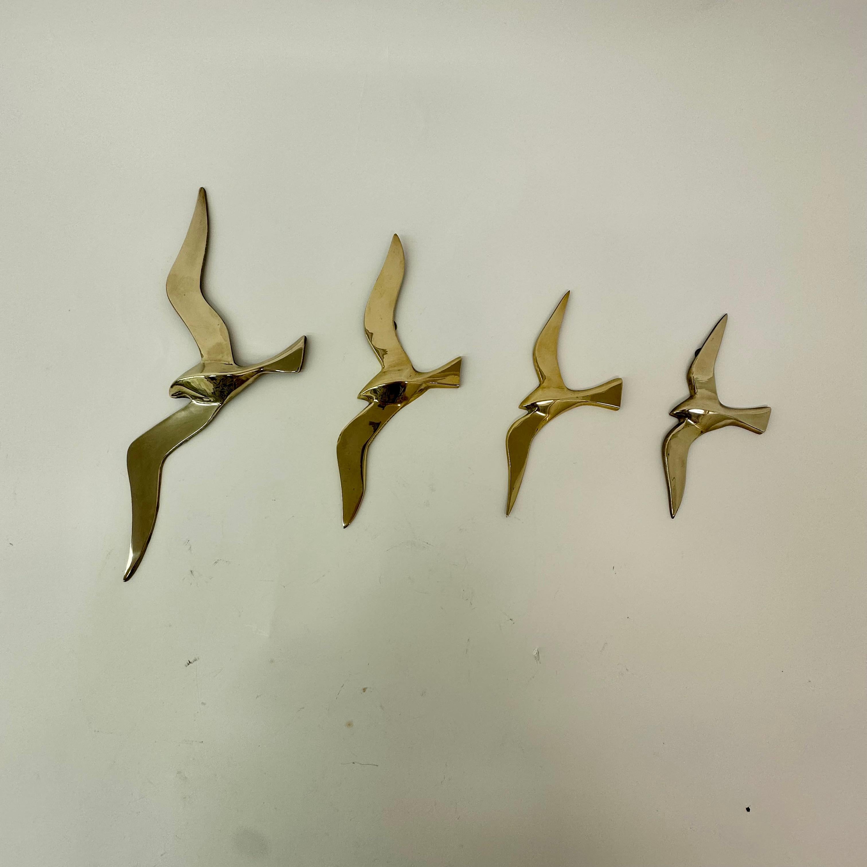 Set of 4 brass wall sculpture birds , 1970’s For Sale 7