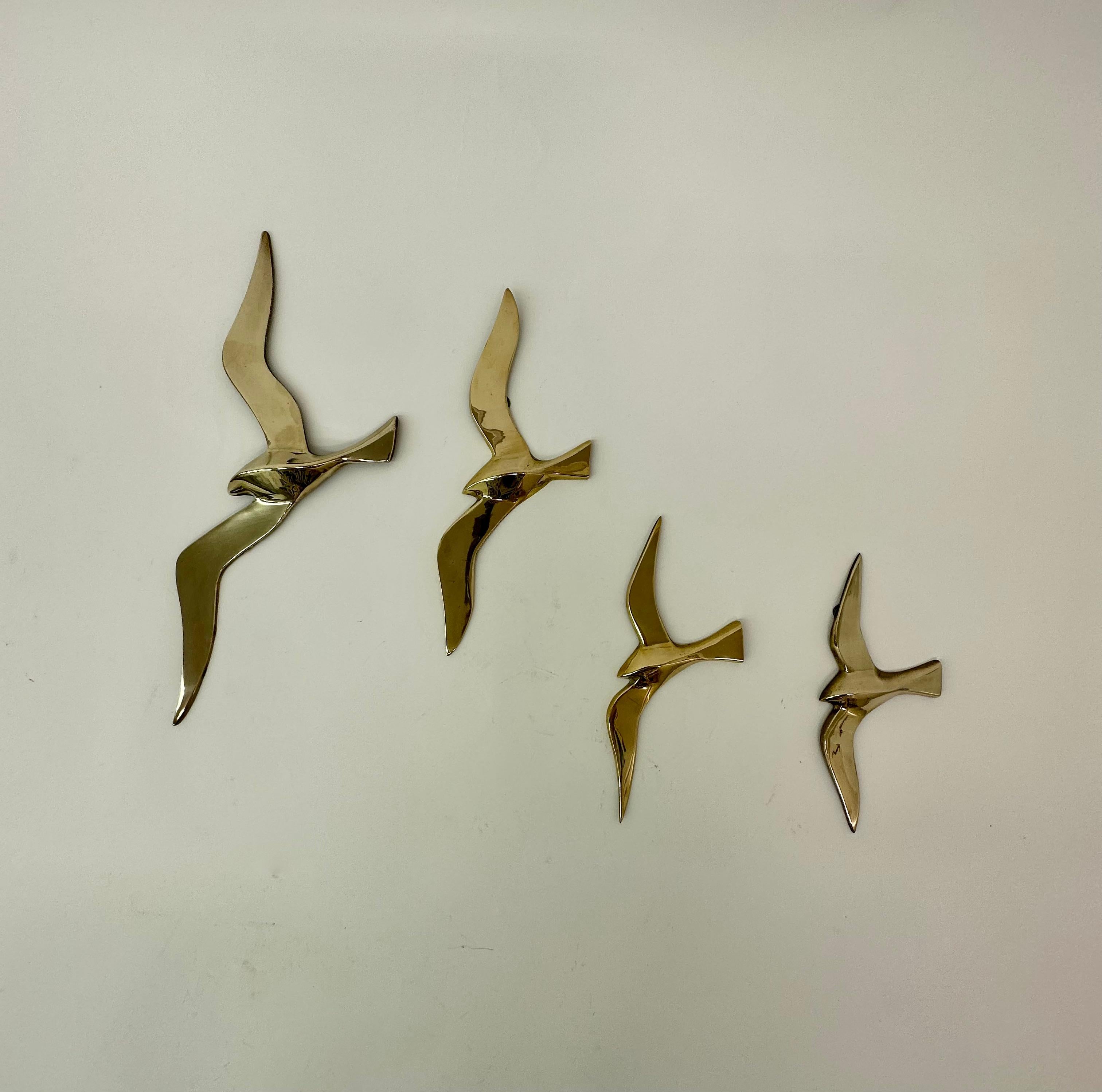 Set of 4 brass wall sculpture birds , 1970’s For Sale 12