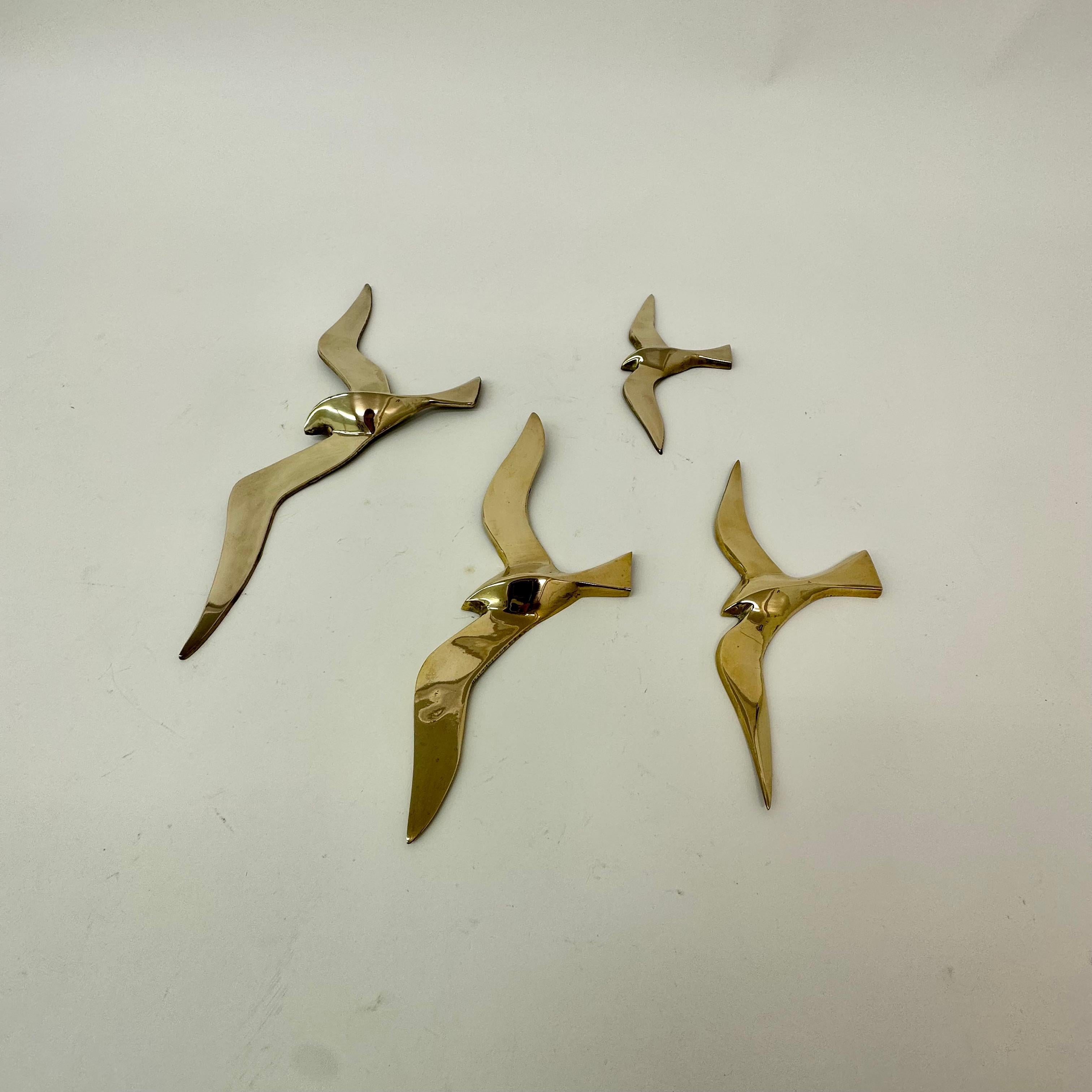 Late 20th Century Set of 4 brass wall sculpture birds , 1970’s For Sale