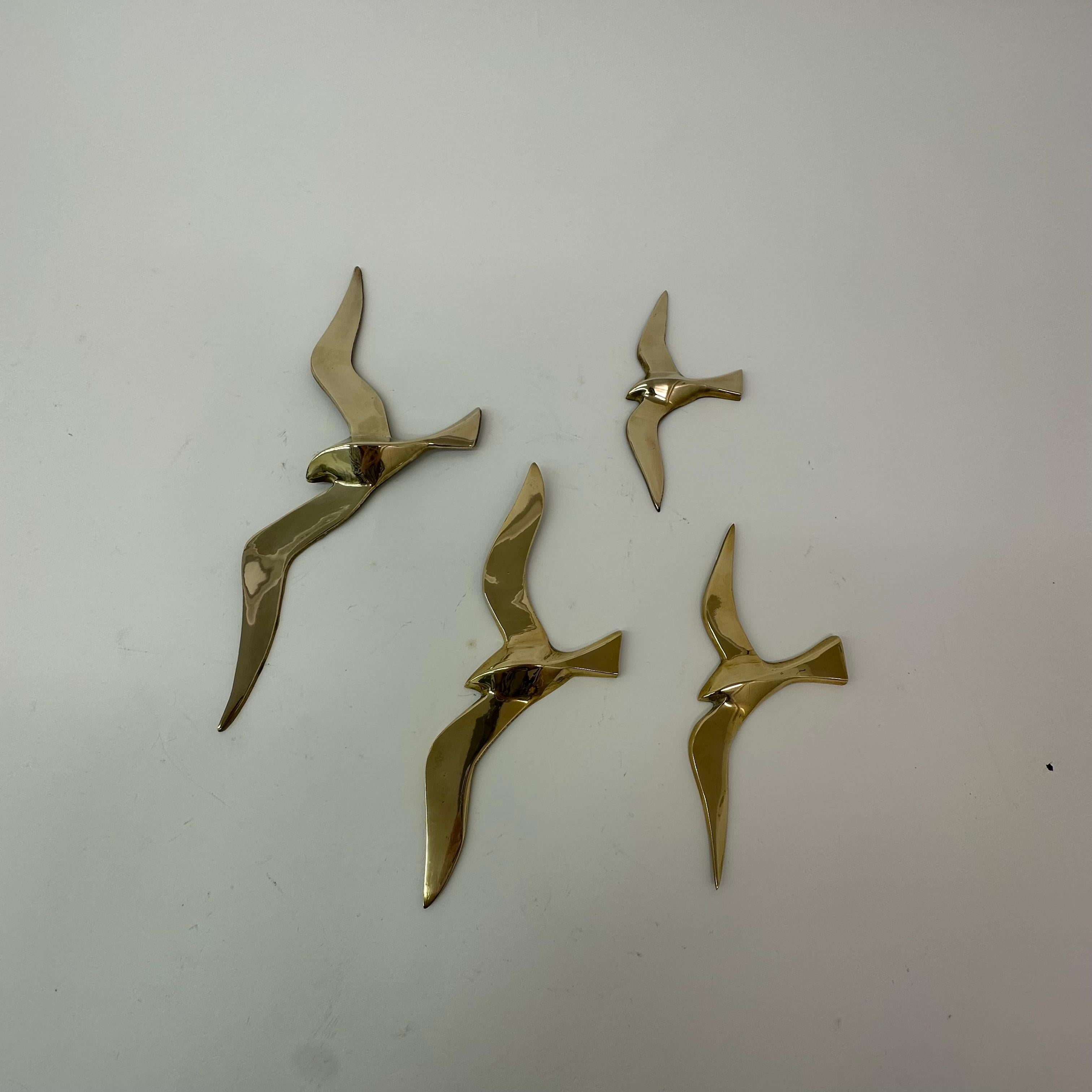 Brass Set of 4 brass wall sculpture birds , 1970’s For Sale
