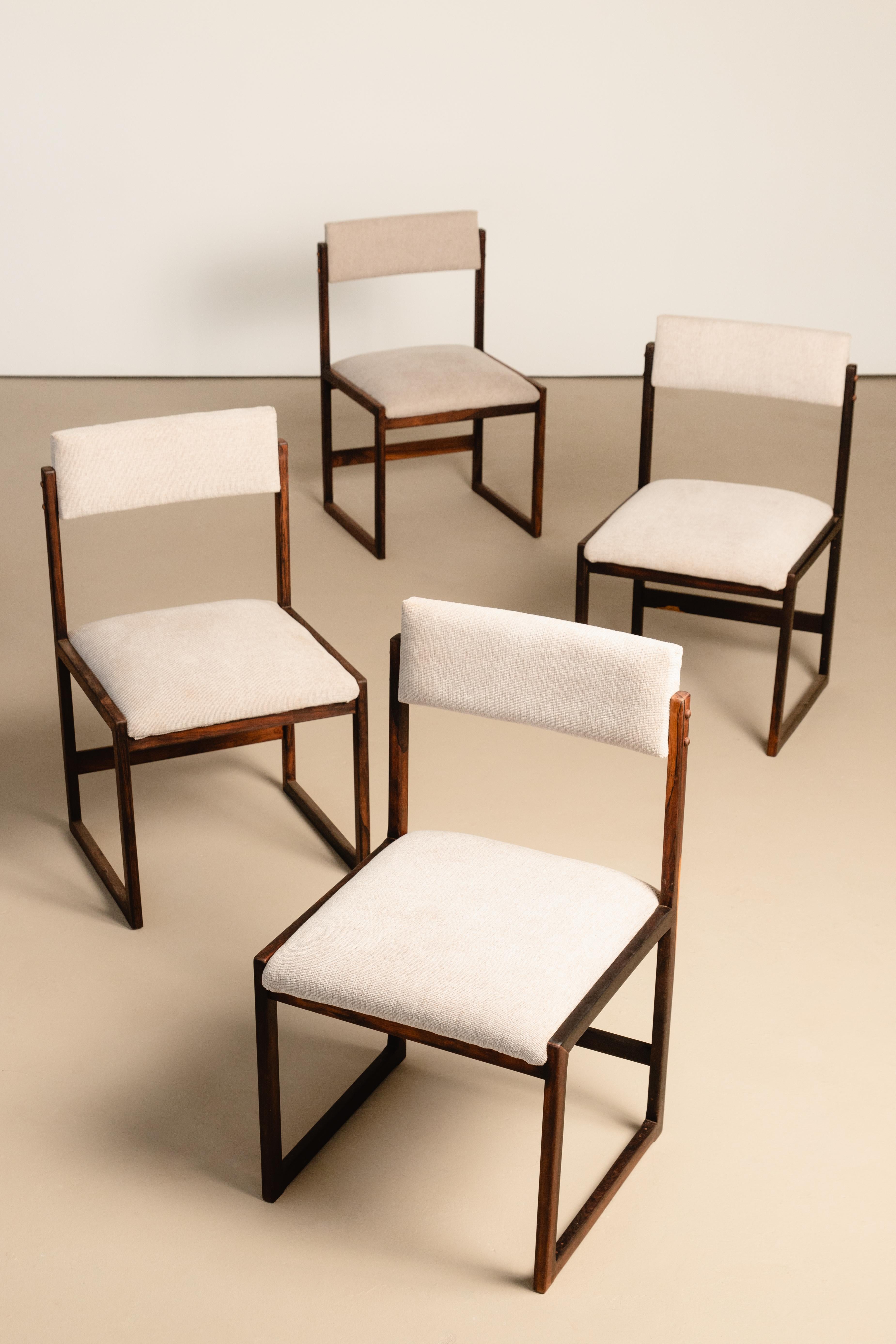 Mid-Century Modern Set of 4 Brazilian Mid-century Chairs in Rosewood by FAI