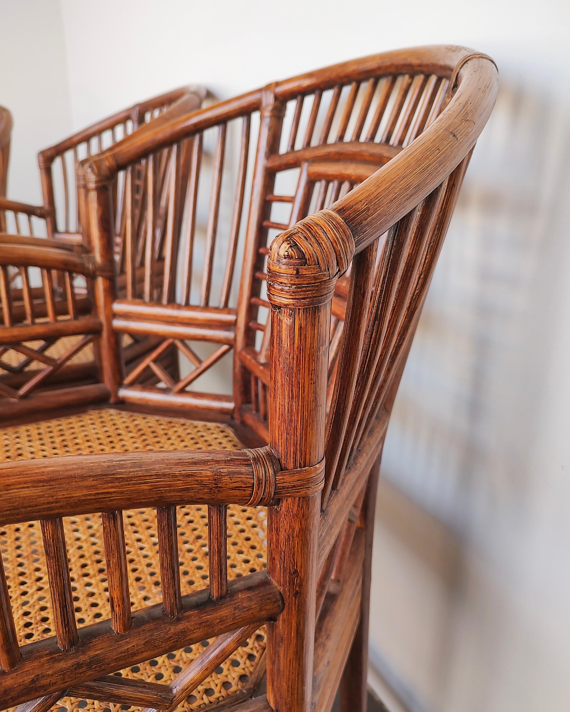 Chinese Chippendale Set of 4 Brighton Pavilion Bamboo Rattan and Cane Chairs