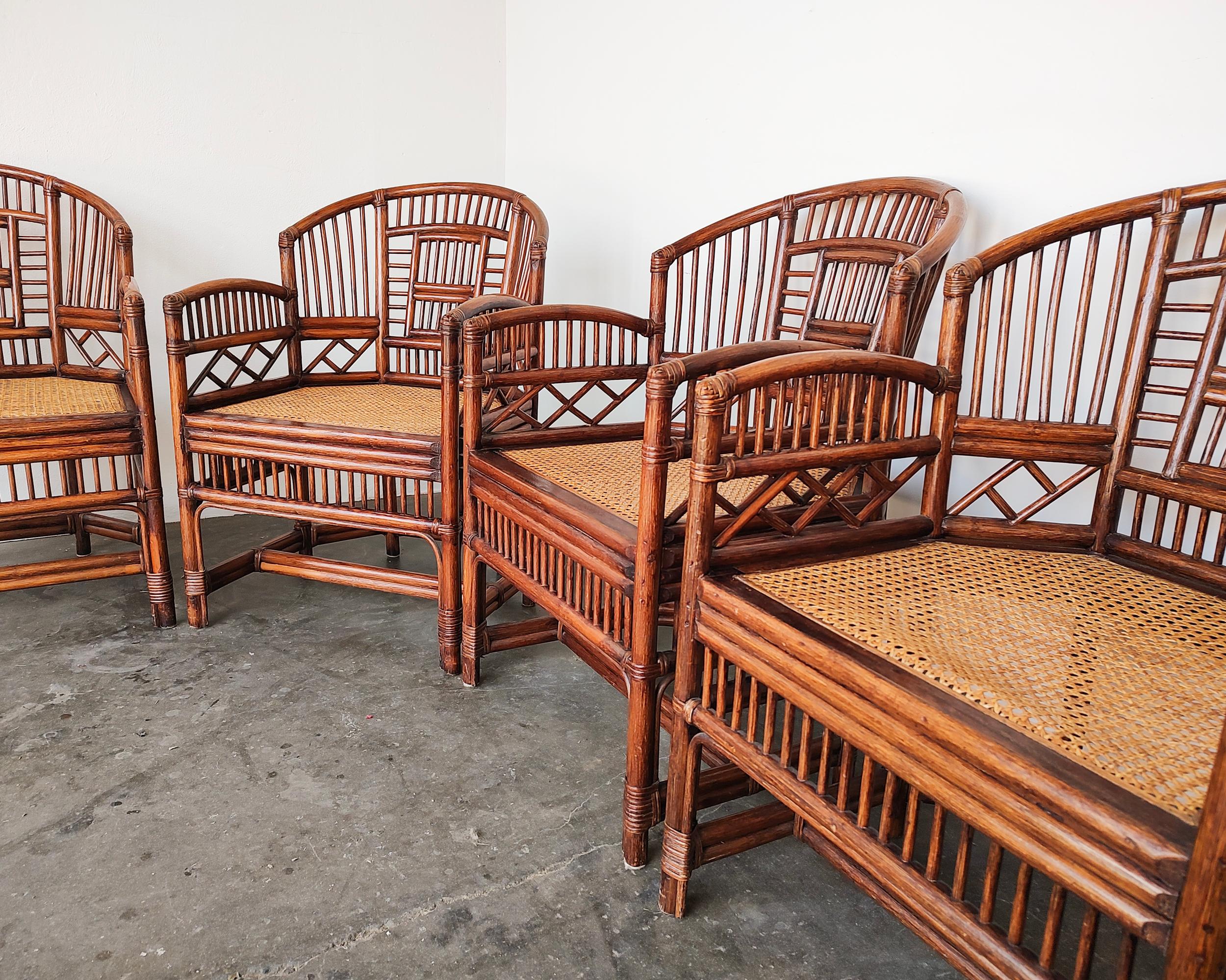 Unknown Set of 4 Brighton Pavilion Bamboo Rattan and Cane Chairs